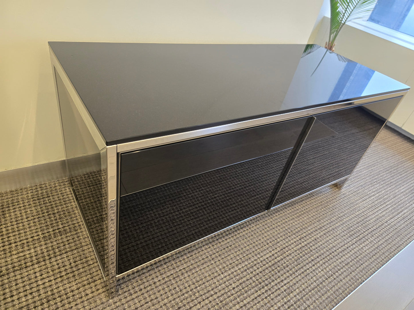 Custom Italian 4-ft 2-Door Console with Black Glass Top