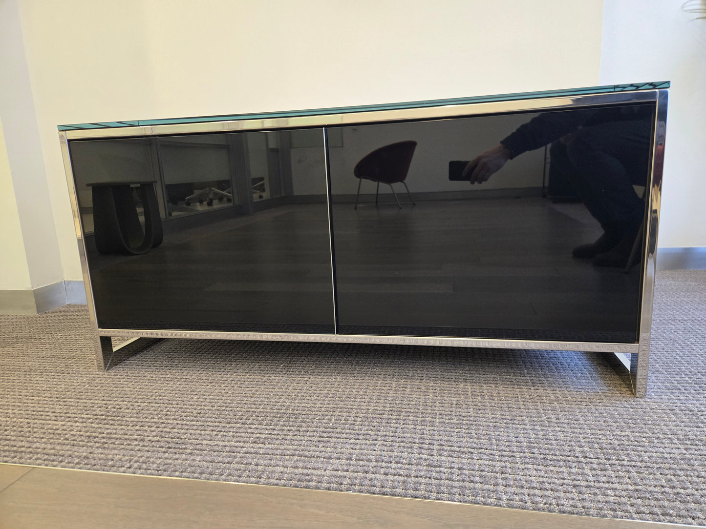 Custom Italian 4-ft 2-Door Console with Black Glass Top