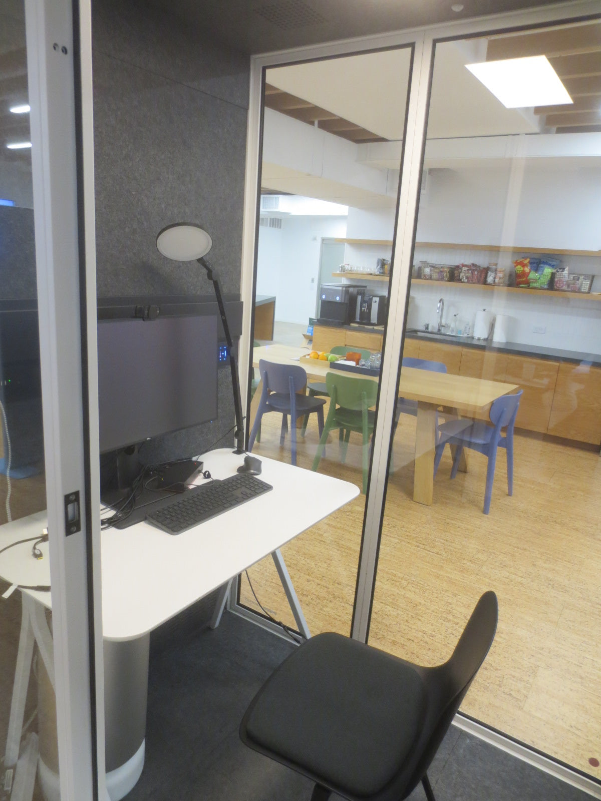 Poppin Kolo Midi Phone Booth + Poppin Key Table and Chair