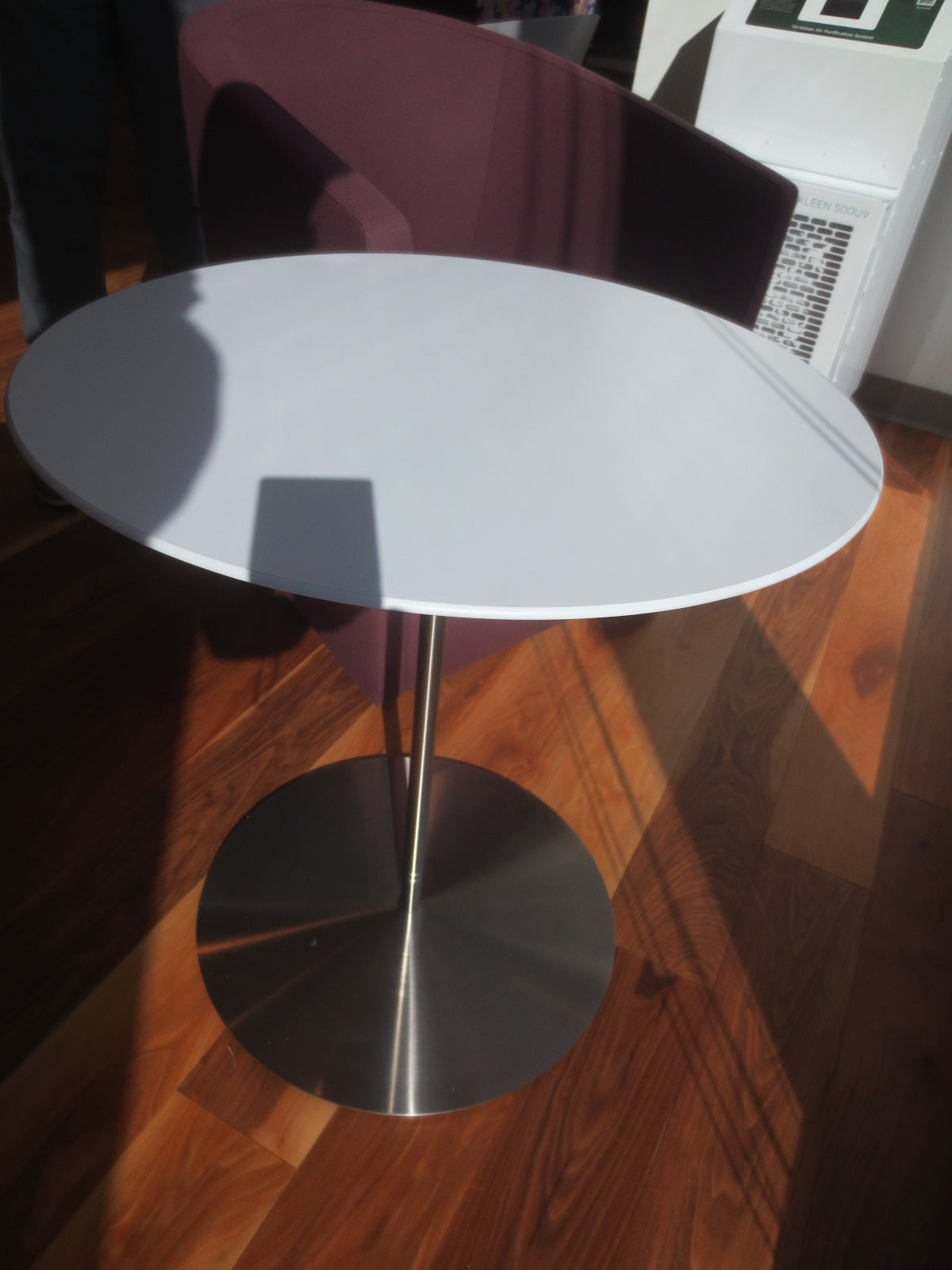 Bernhardt Design Quiet Side Table in White with Brushed Stainless Base