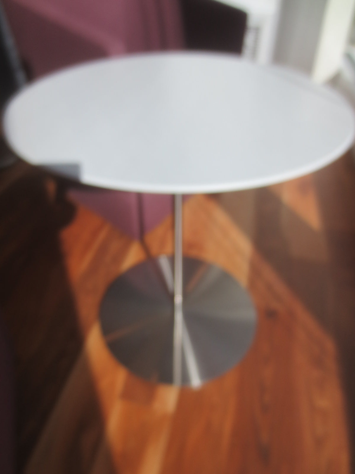 Bernhardt Design Quiet Side Table in White with Brushed Stainless Base