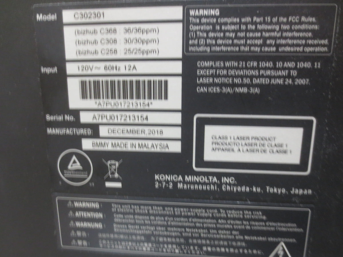 Konica Minolta Bizhub C368 Color Multifunction Copier Printer Scanner with Finisher