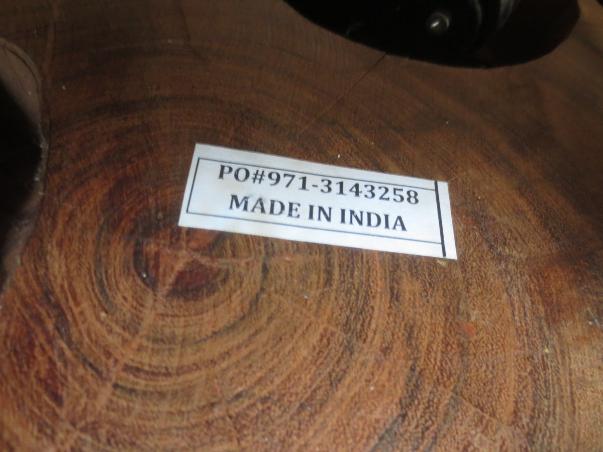 Solid Wood Tree Stump Mobile Side Table in Natural Light Wood