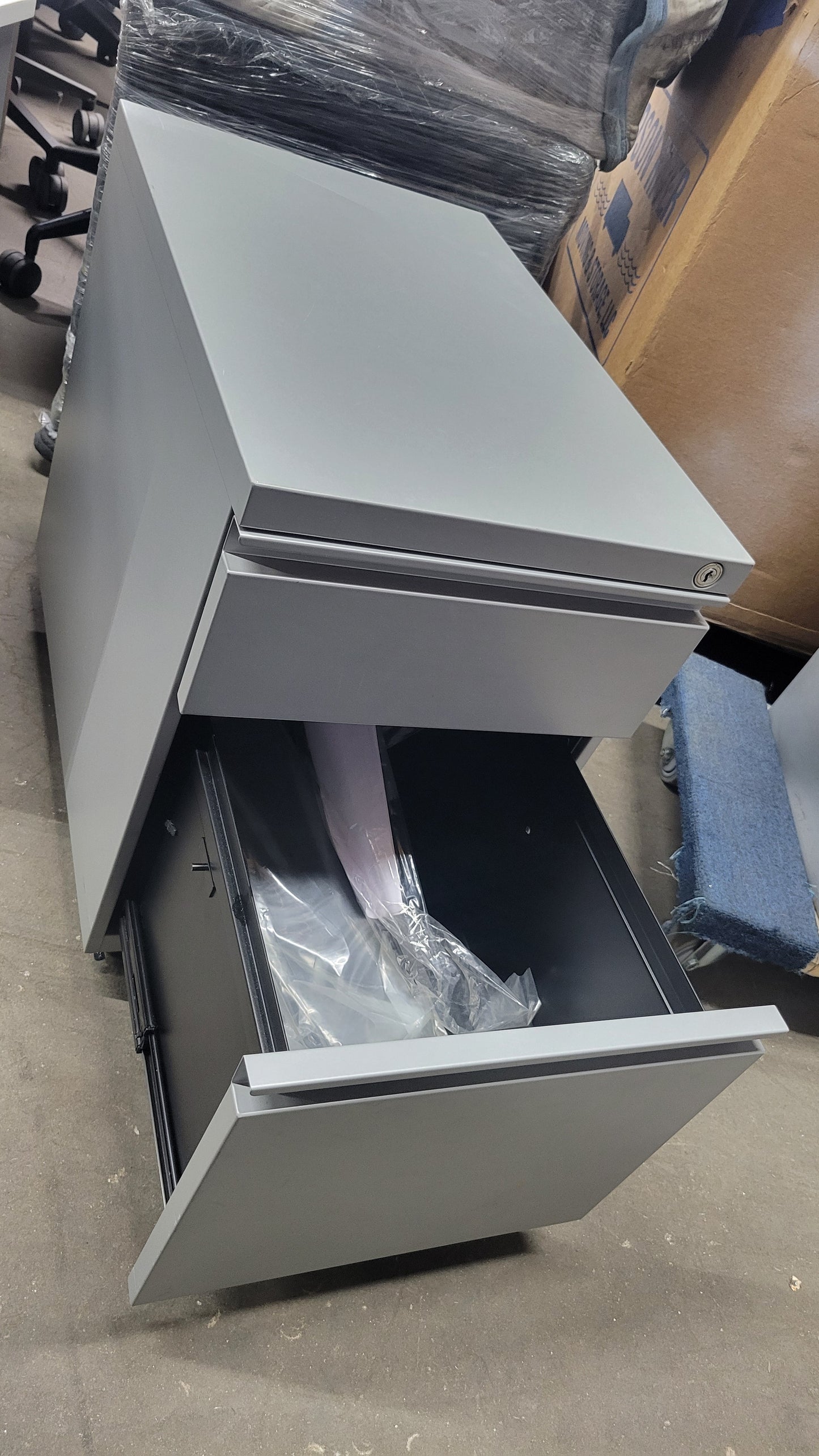 Steelcase Two-Drawer Mobile Pedestal Filing Cabinet in Silver