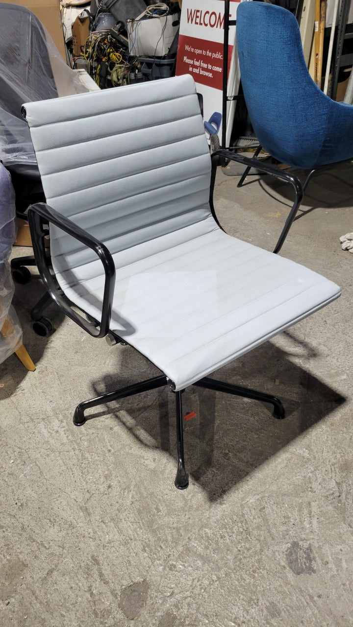 Herman Miller Eames Aluminum Group Management Side Chair in Light Blue Eco-Leather