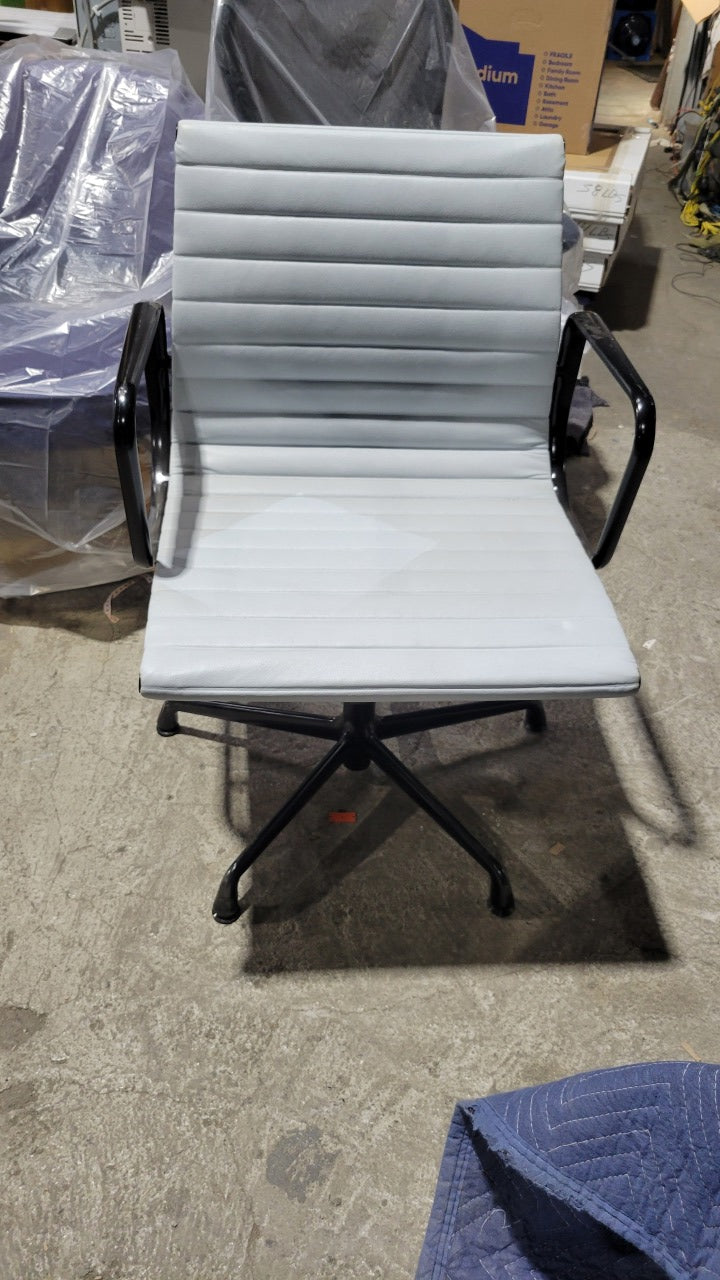 Herman Miller Eames Aluminum Group Management Side Chair in Light Blue Eco-Leather