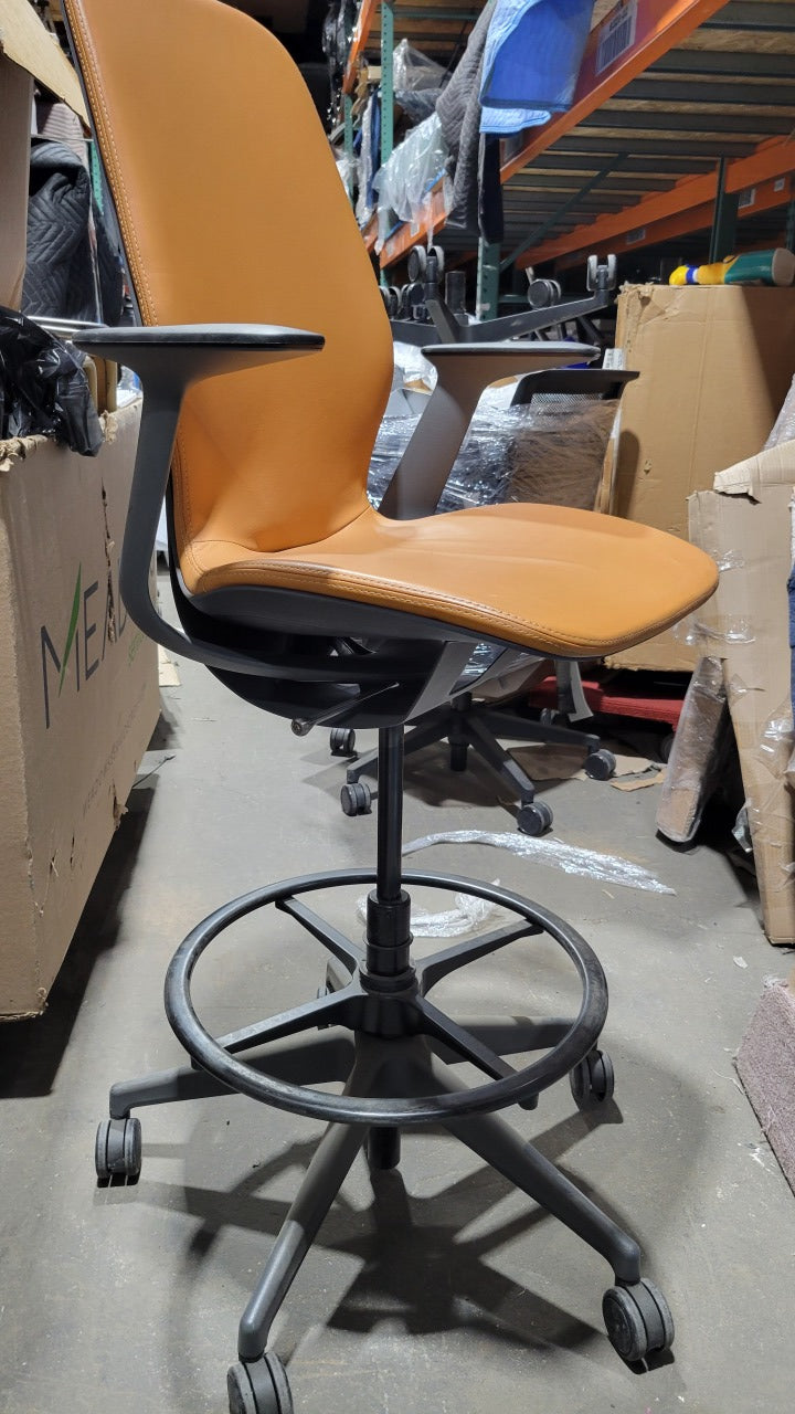 Steelcase Silq Drafting Stool in Tan Eco-Leather
