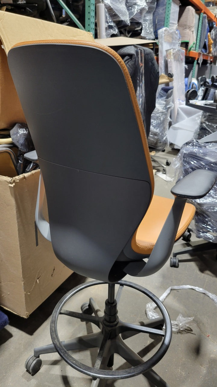 Steelcase Silq Drafting Stool in Tan Eco-Leather