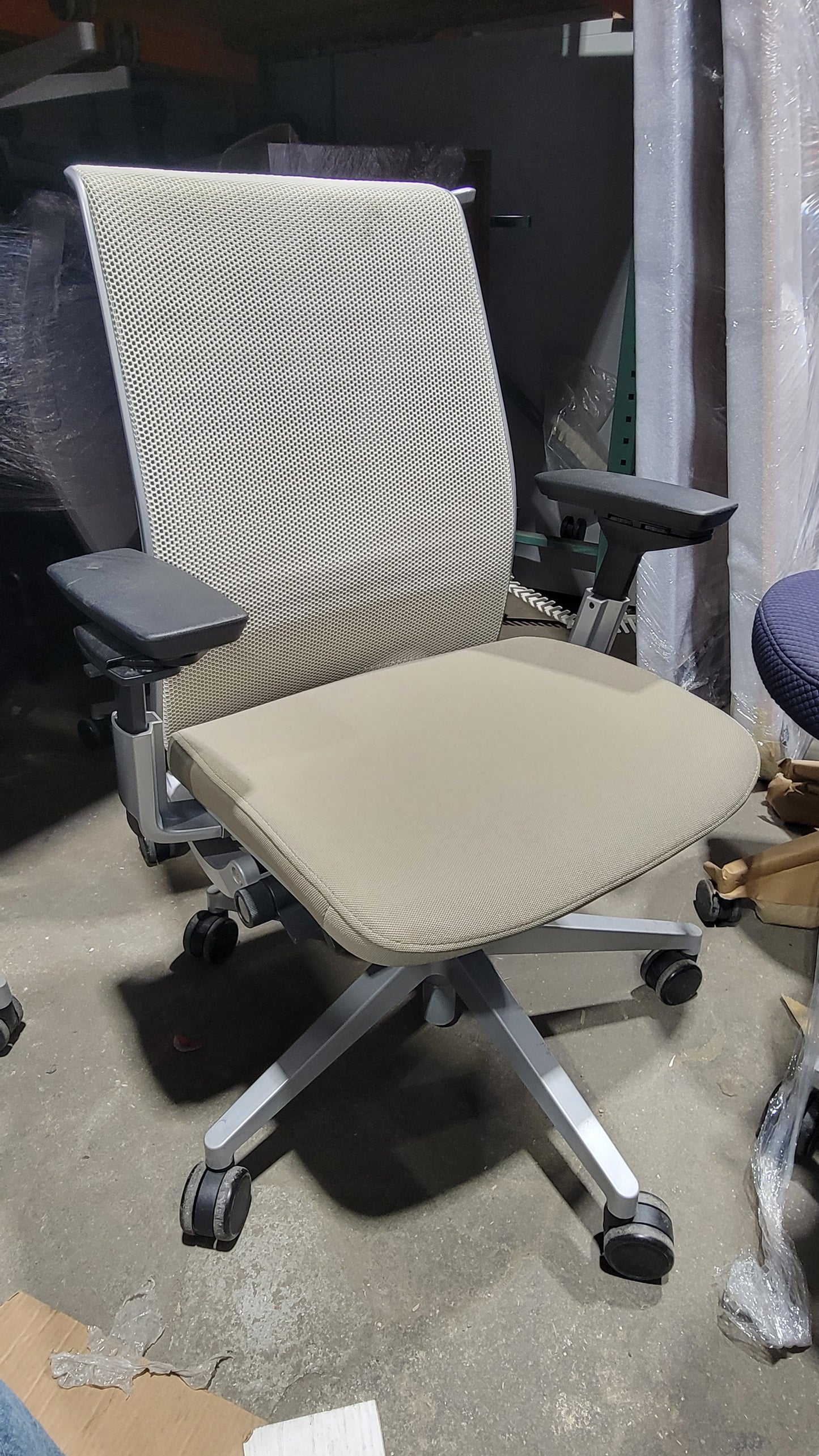 Steelcase Think V2 Chair in White Back and Cream Fabric Seat
