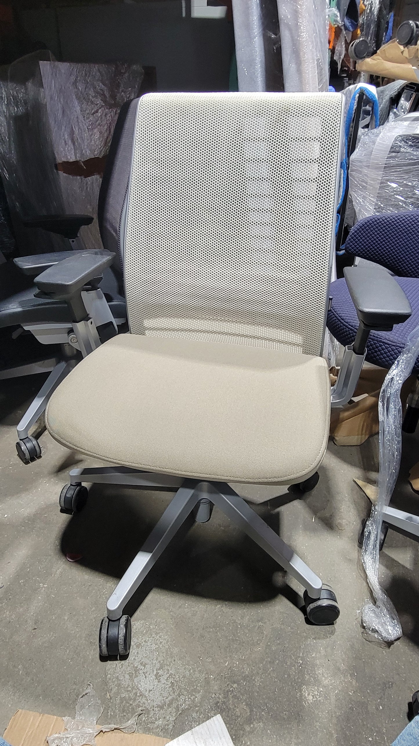 Steelcase Think V2 Chair in White Back and Cream Fabric Seat