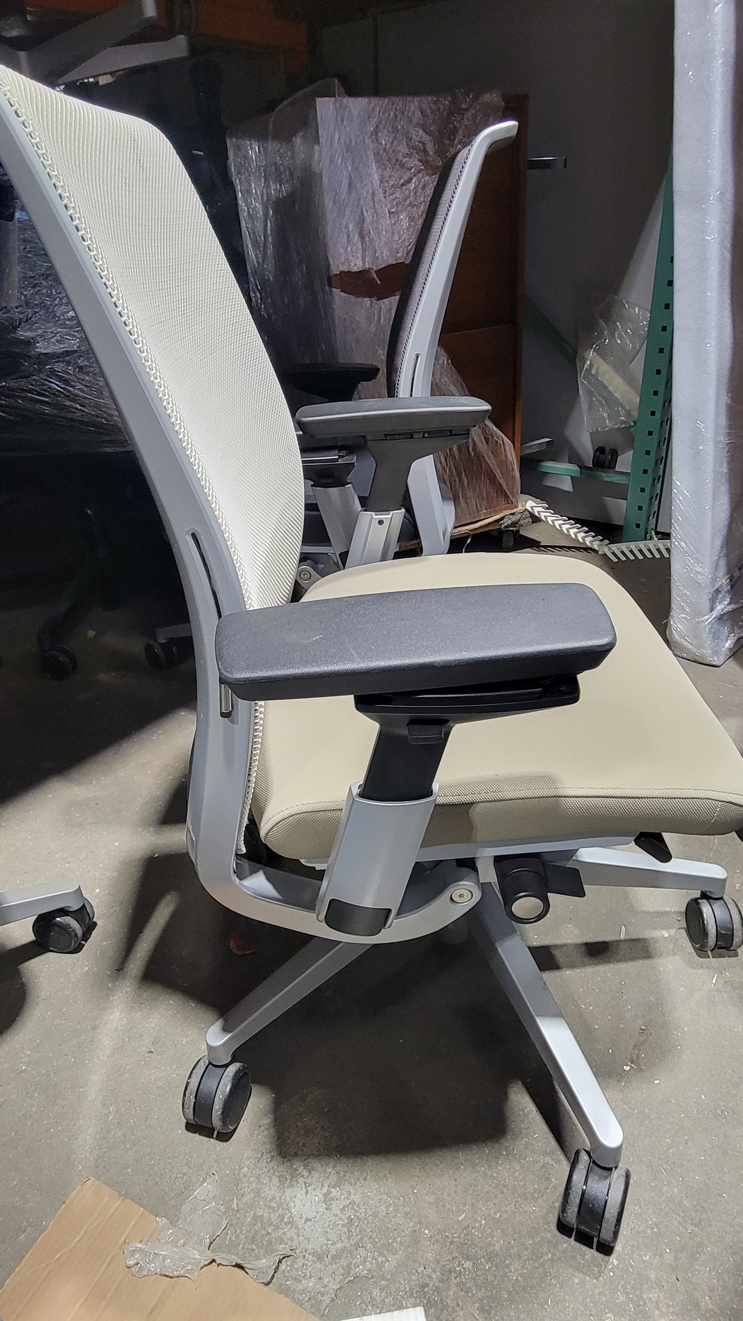 Steelcase Think V2 Chair in White Back and Cream Fabric Seat