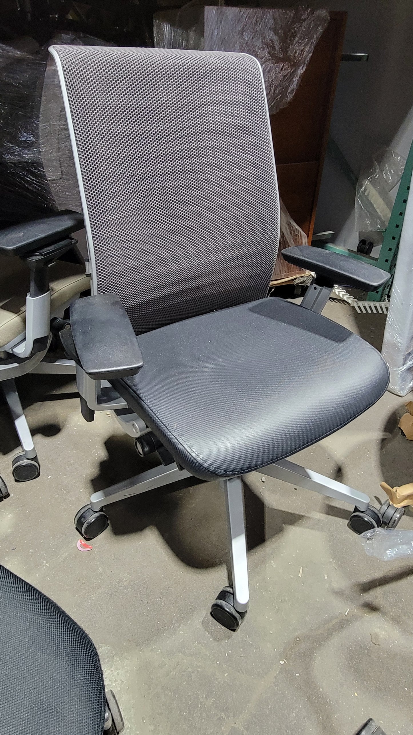 Steelcase Think V2 Chair in Grey Back and Black Eco-Leather Seat