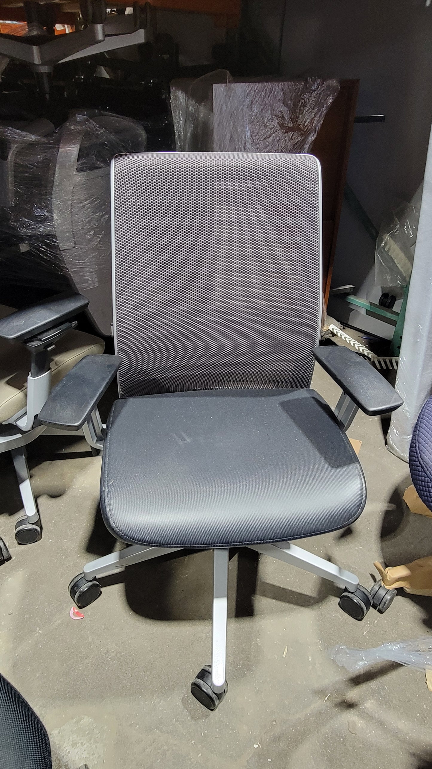 Steelcase Think V2 Chair in Grey Back and Black Eco-Leather Seat