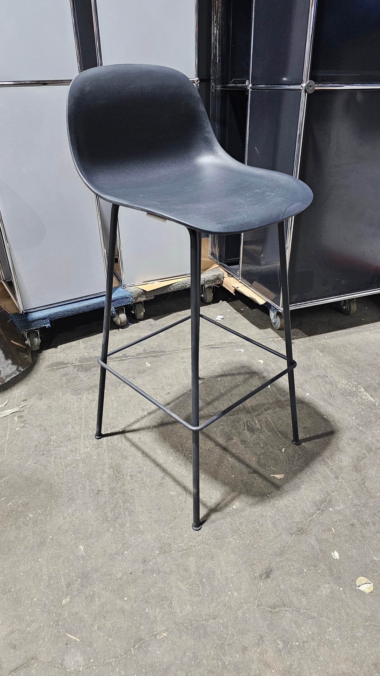 Muuto Fiber Bar Height Stool in Dark Grey with Tube Base