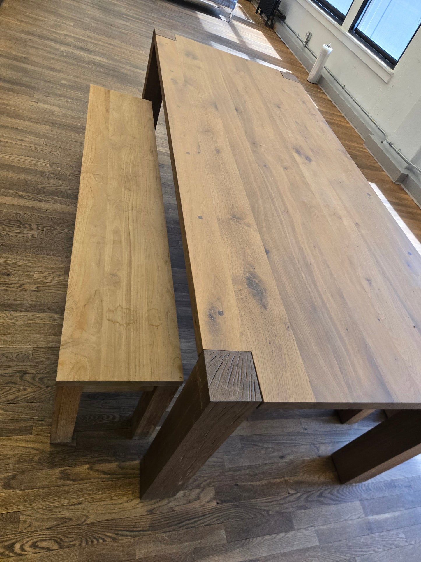 Crate & Barrel Big Sur 90-in Natural Oak Solid Wood Dining Table + 2 Pacifica Benches