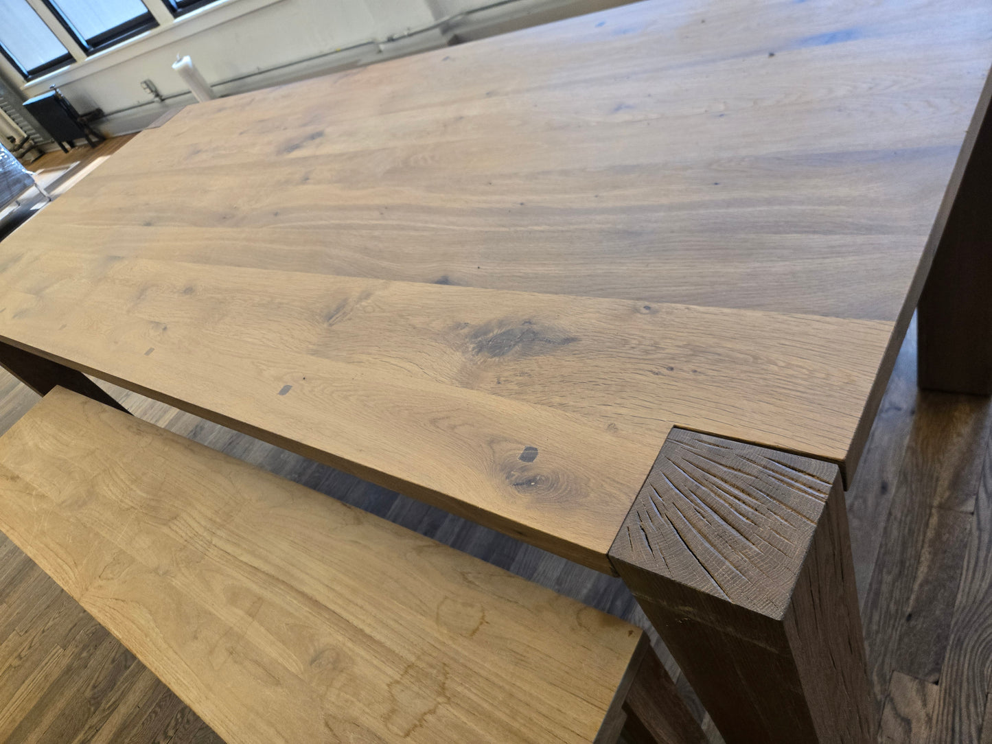 Crate & Barrel Big Sur 90-in Natural Oak Solid Wood Dining Table + 2 Pacifica Benches