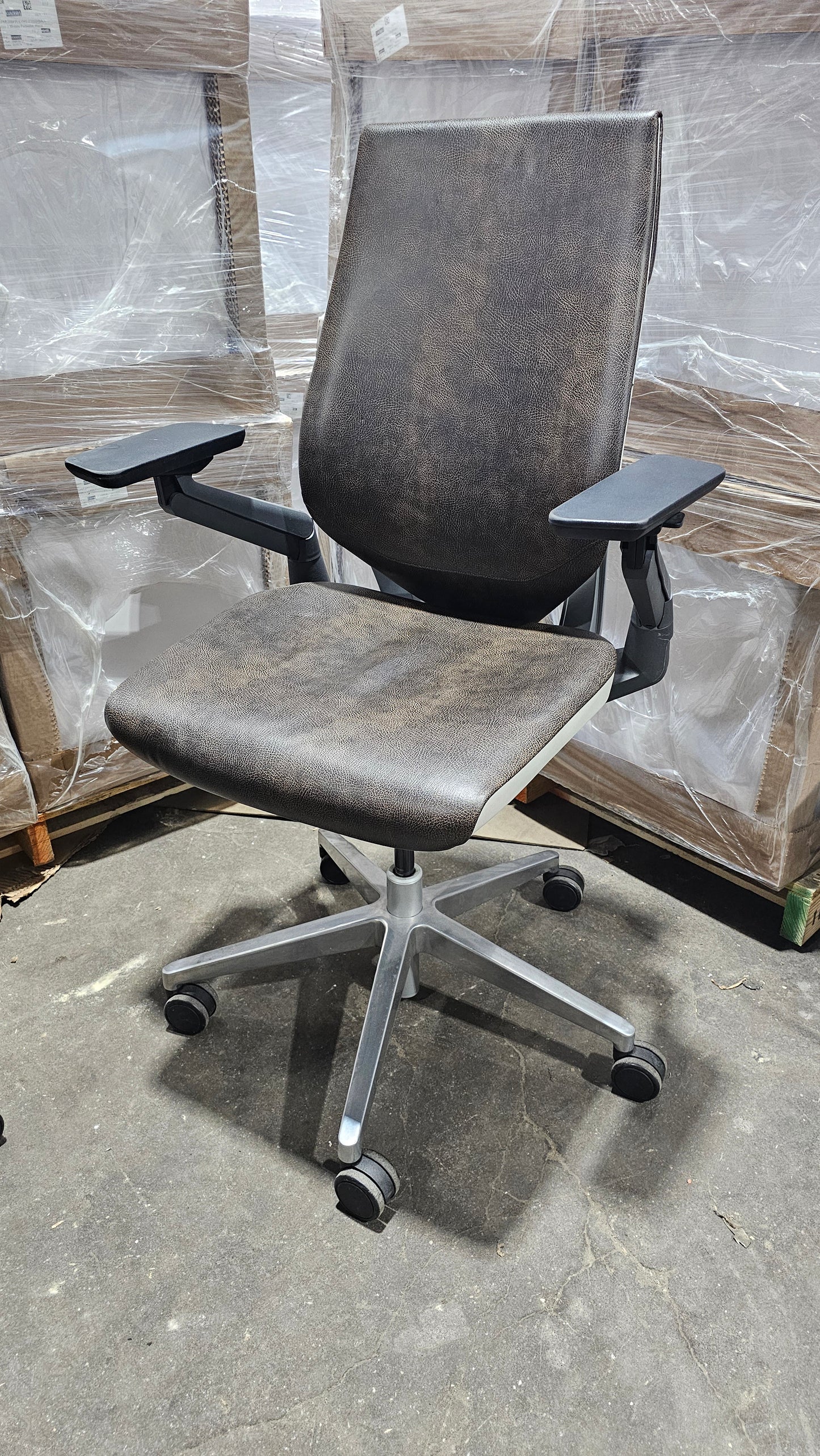 Steelcase Gesture Chair in Brown Eco-Leather with White Frame