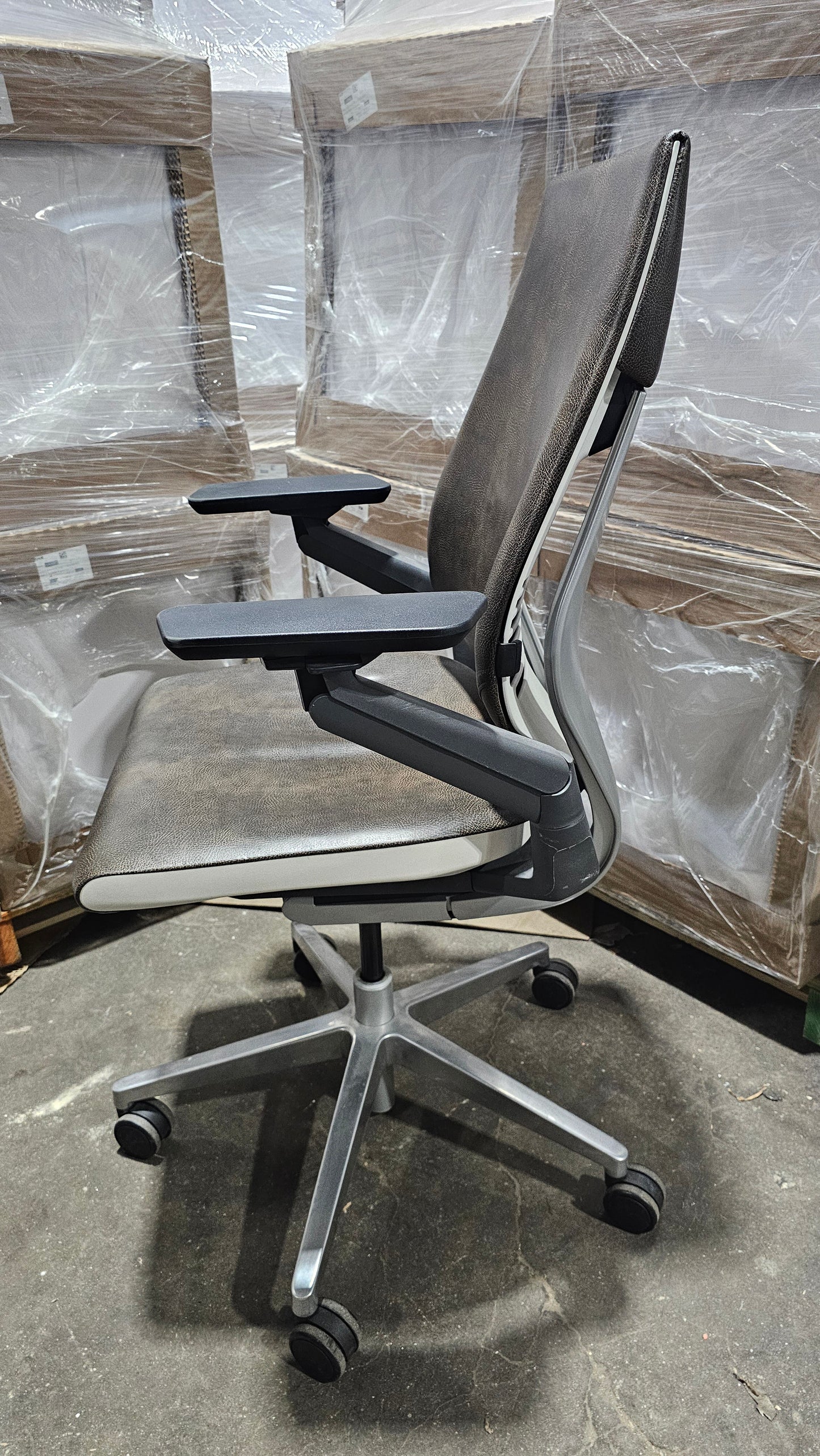 Steelcase Gesture Chair in Brown Eco-Leather with White Frame