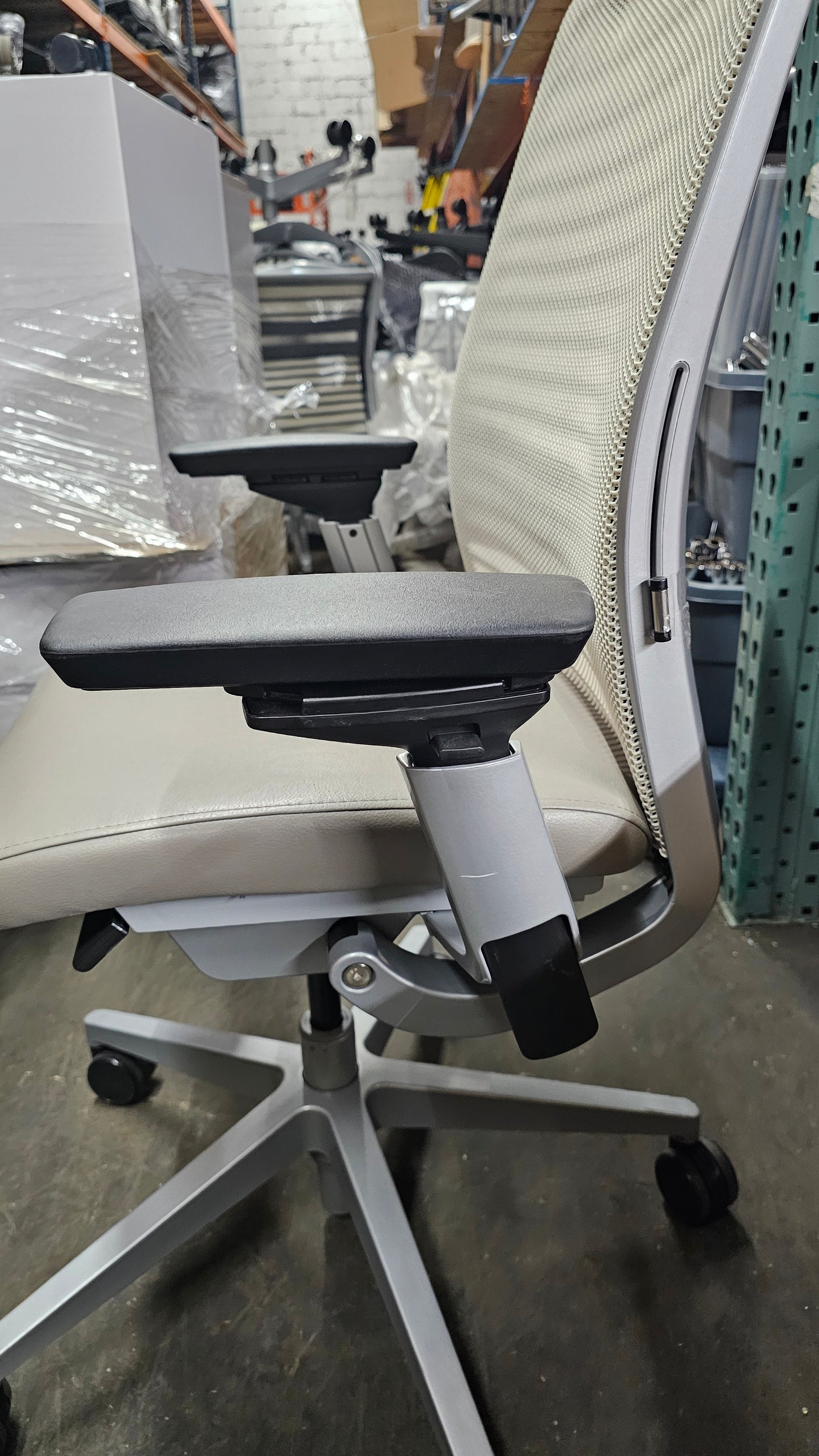 Steelcase Think V2 Chair in White Back and Light Grey Eco-Leather Seat