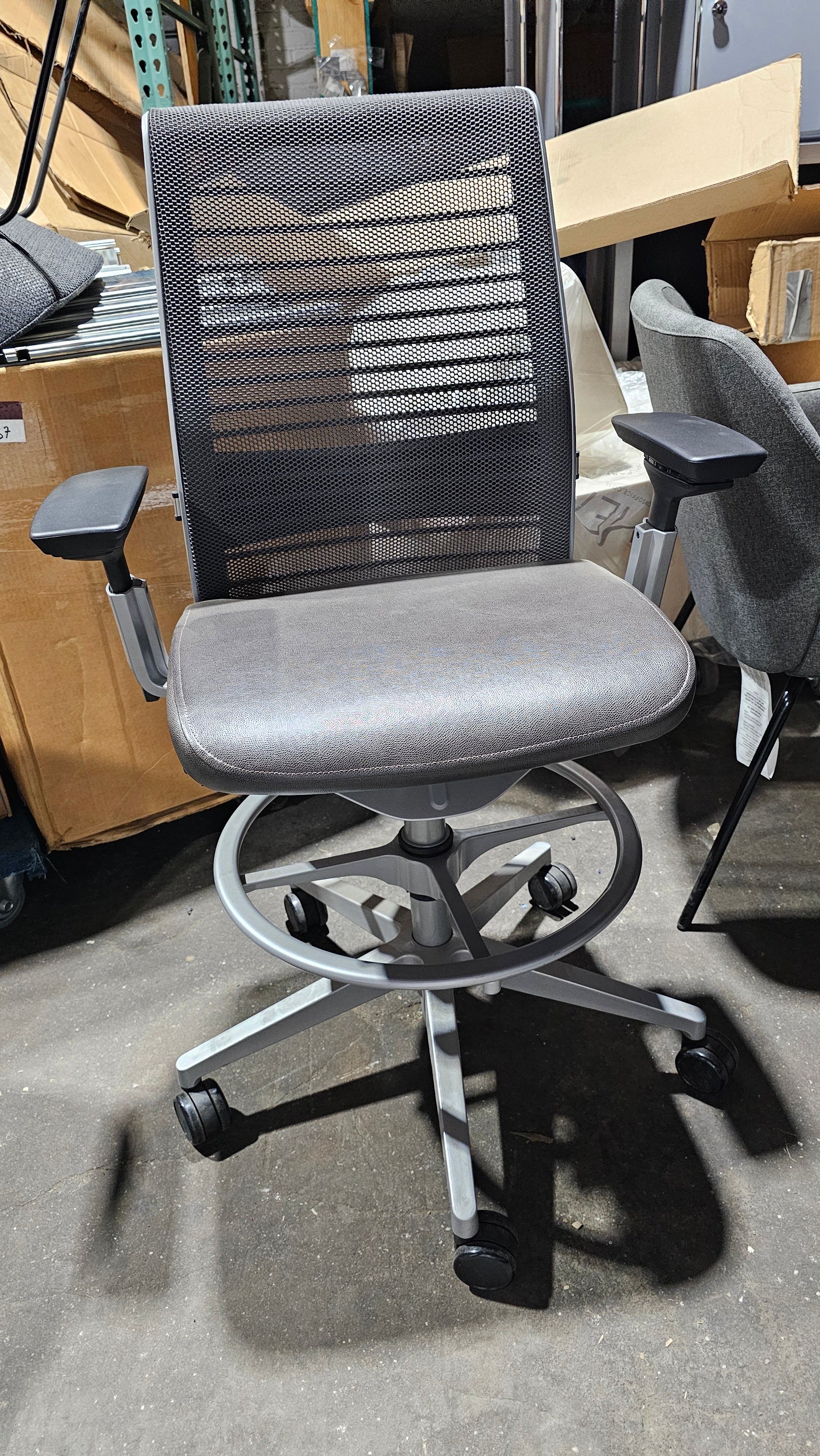 Steelcase Think V2 Drafting Stool in Black Back and Brown Eco
