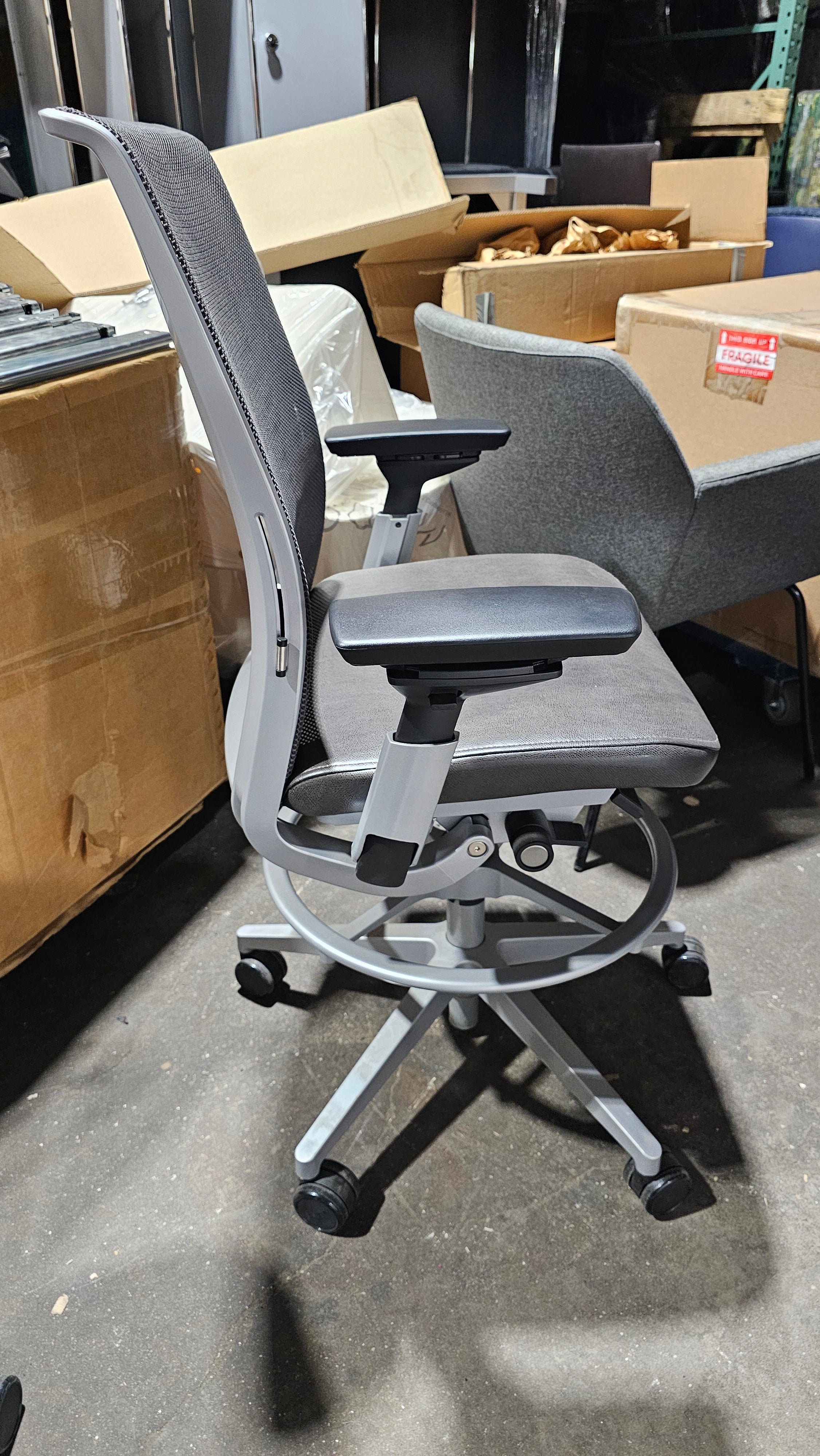 Steelcase Think V2 Drafting Stool in Black Back and Brown Eco