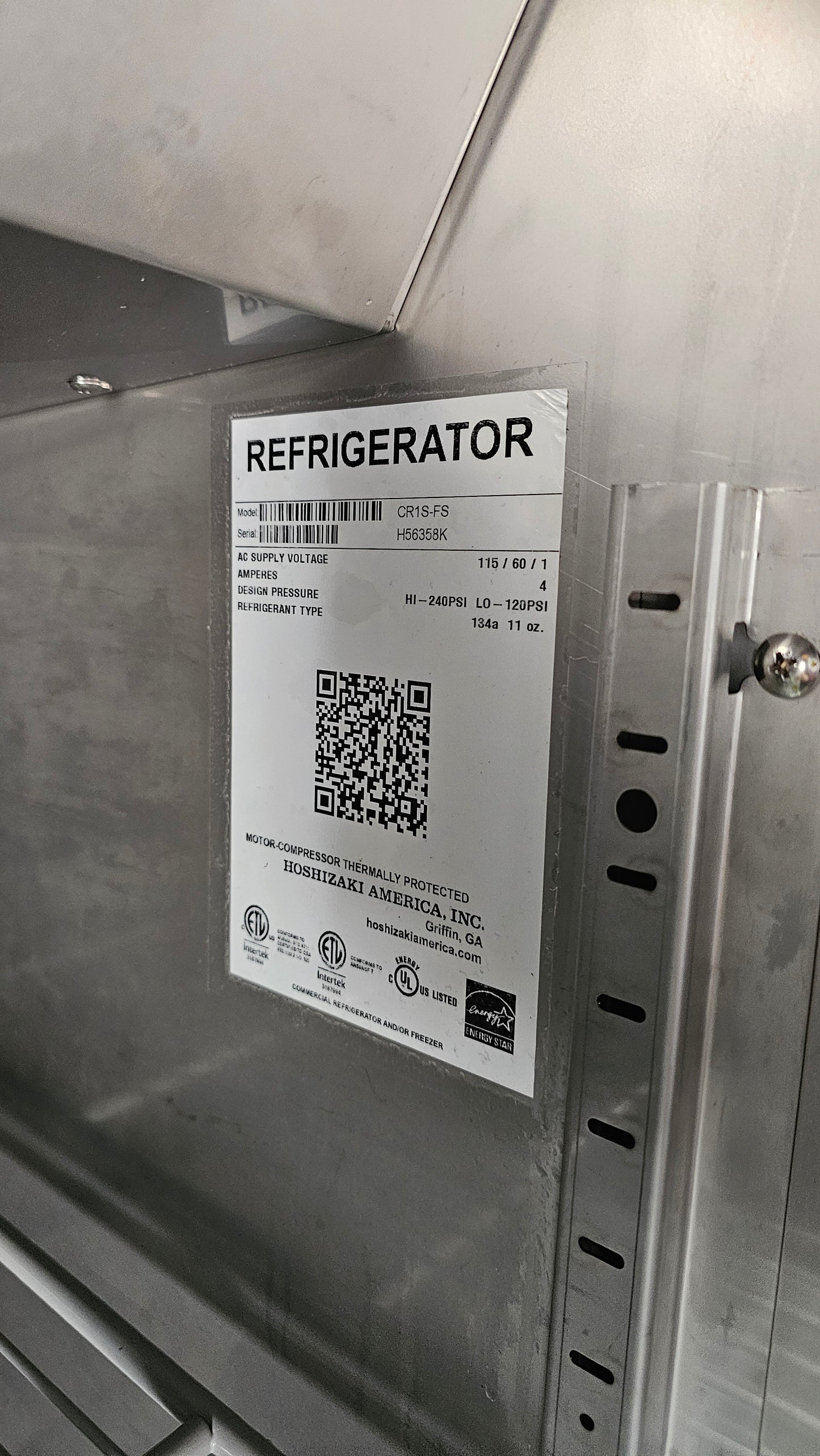 Hoshizaki Commercial Refrigerator, Model CR1S-FS
