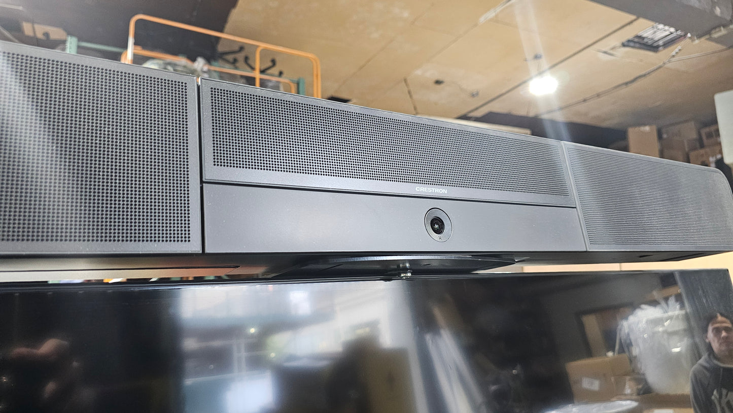 Samsung BE75T-H 75" Commercial LED TV with Chief Mobile Stand + Crestron UC-SB1-CAM Video Conference Smart Soundbar & Camera