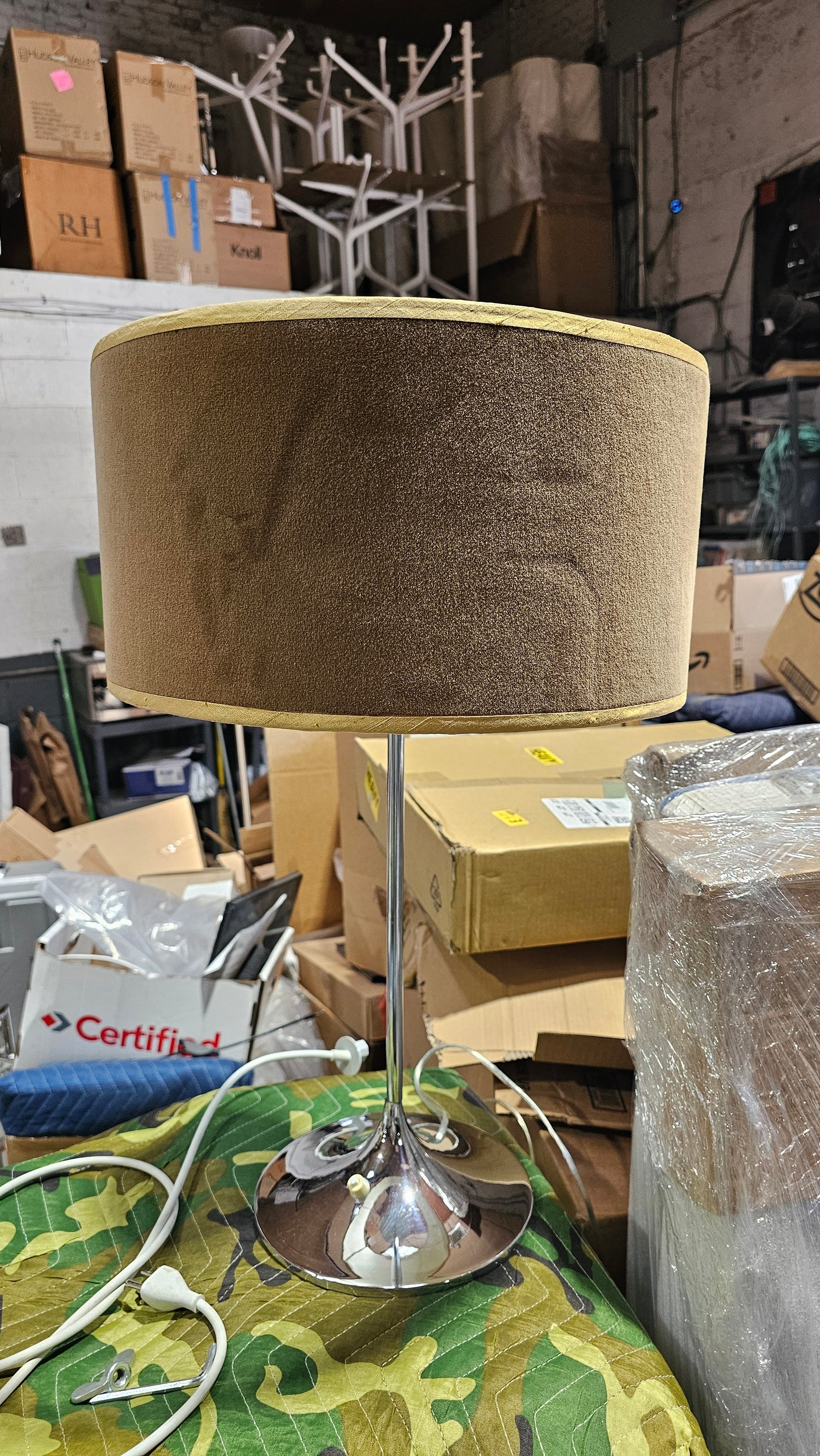 Arlus Chrome Table Lamp with Brown Suede Shade (Vintage)
