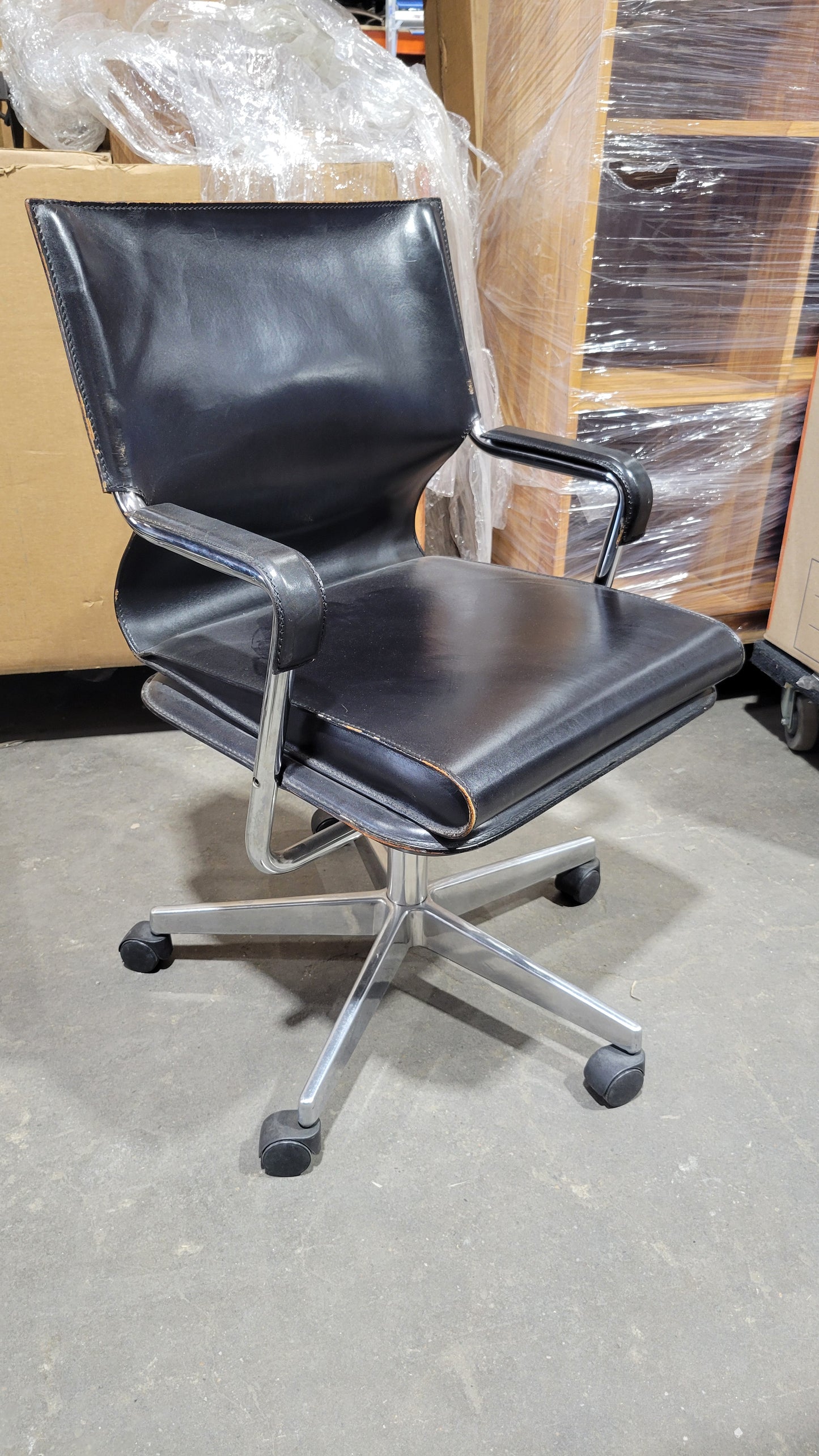 Marcatré Archizoom Desk Chair in Black Leather