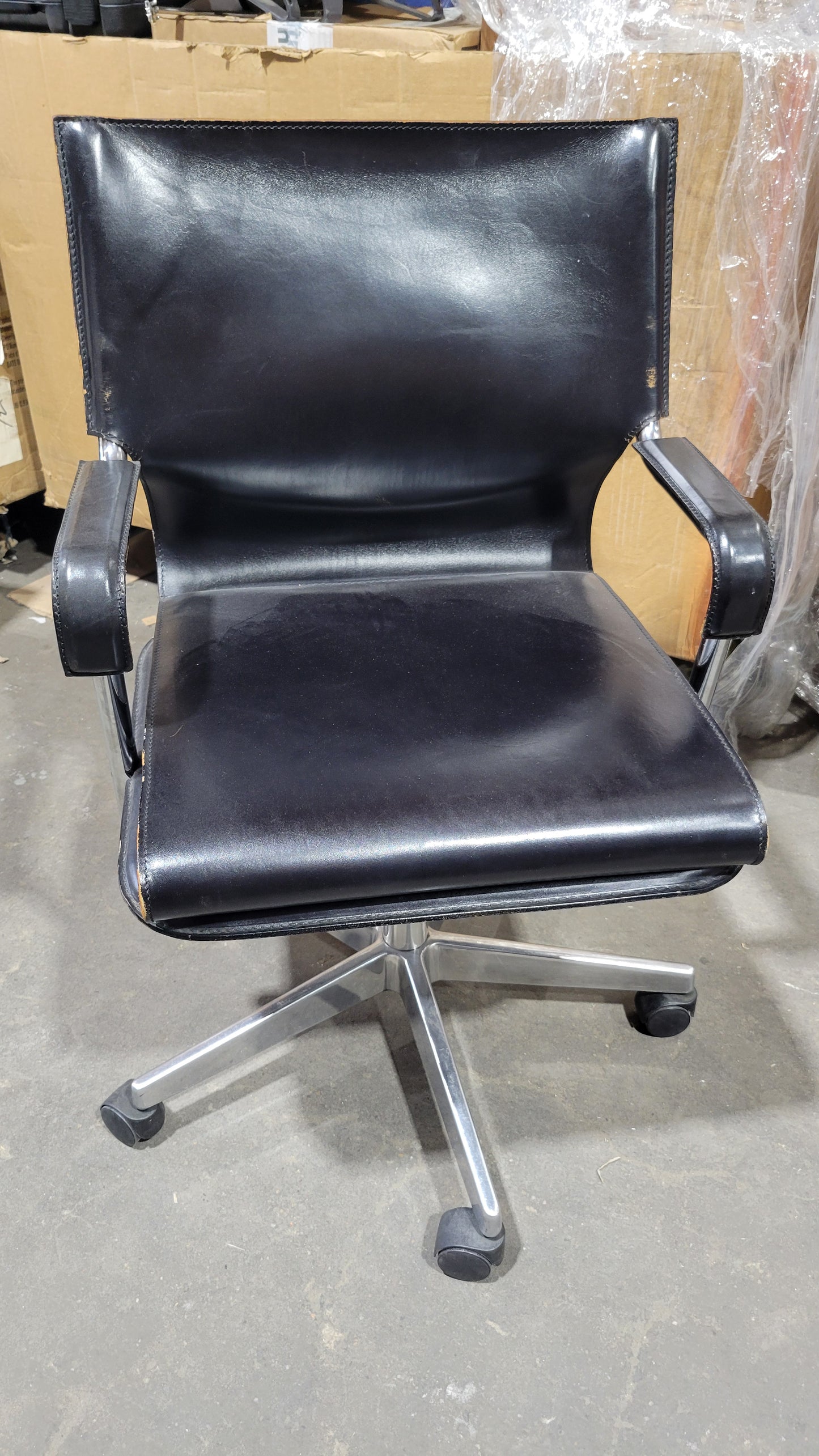 Marcatré Archizoom Desk Chair in Black Leather