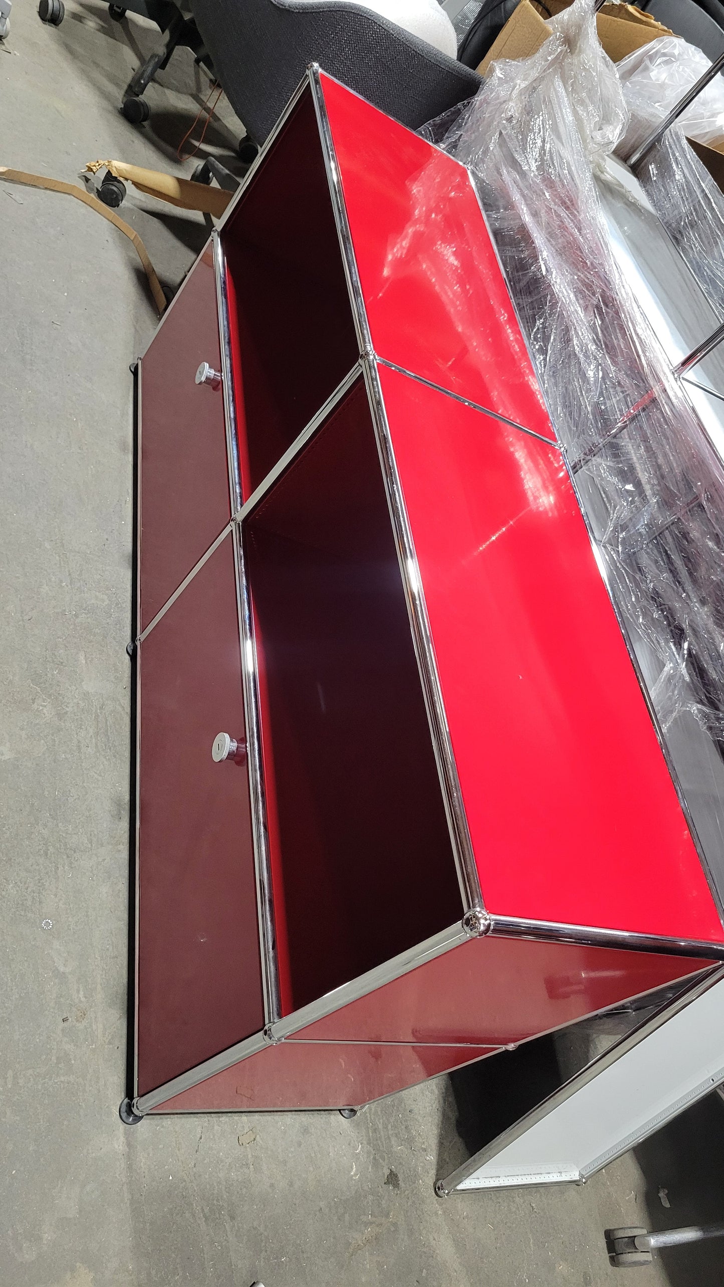 USM Haller 2x2 Cabinet / Dresser with 2 Shelves and 2 Drawers in Red