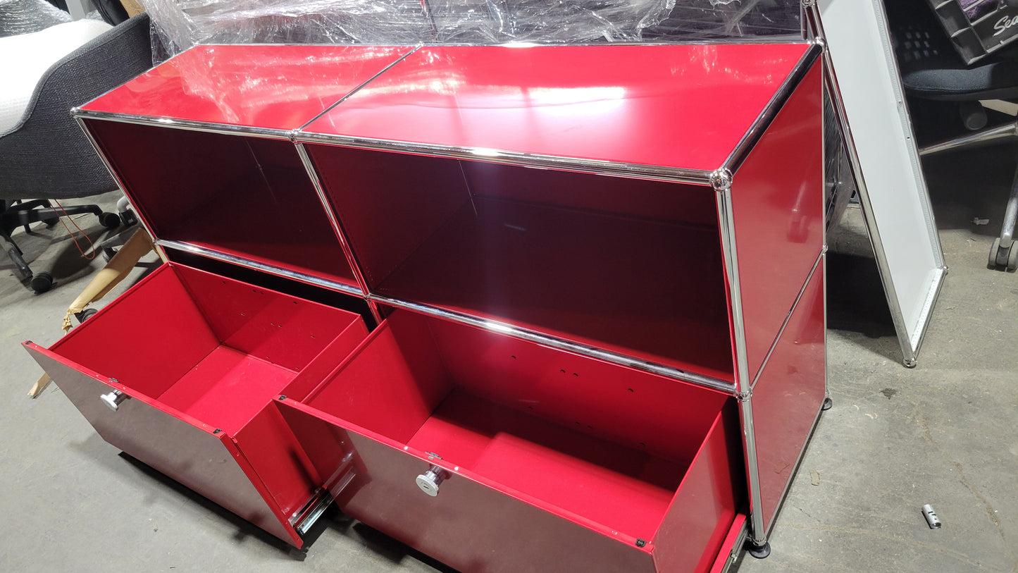 USM Haller 2x2 Cabinet / Dresser with 2 Shelves and 2 Drawers in Red