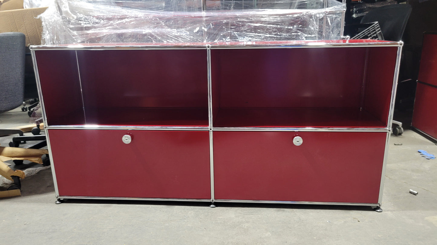 USM Haller 2x2 Cabinet / Dresser with 2 Shelves and 2 Drawers in Red