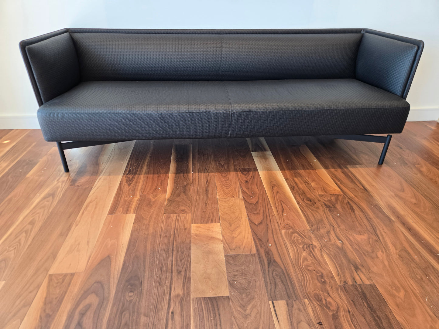 Bernhardt Design Charles Pollock Finale 80-in Sofa in Black Leather Weave