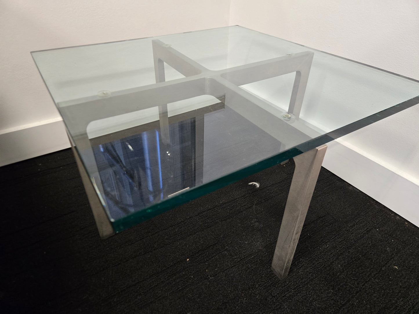 Mid-Century Mies van der Rohe Style Glass Top Coffee Table