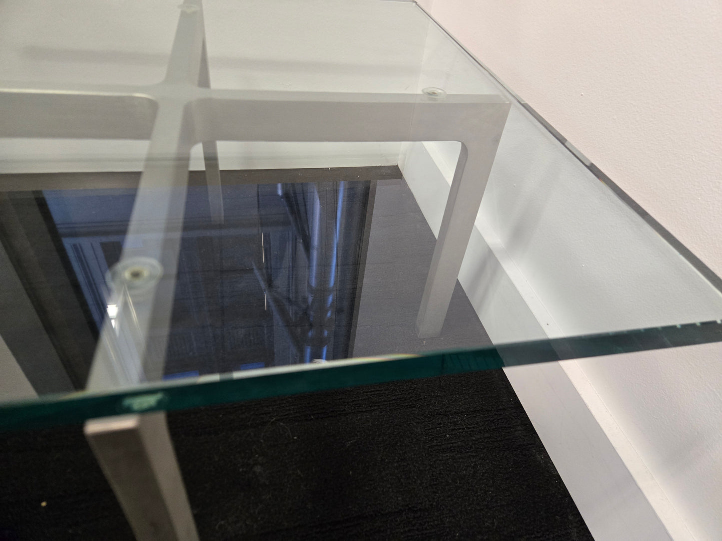 Mid-Century Mies van der Rohe Style Glass Top Coffee Table