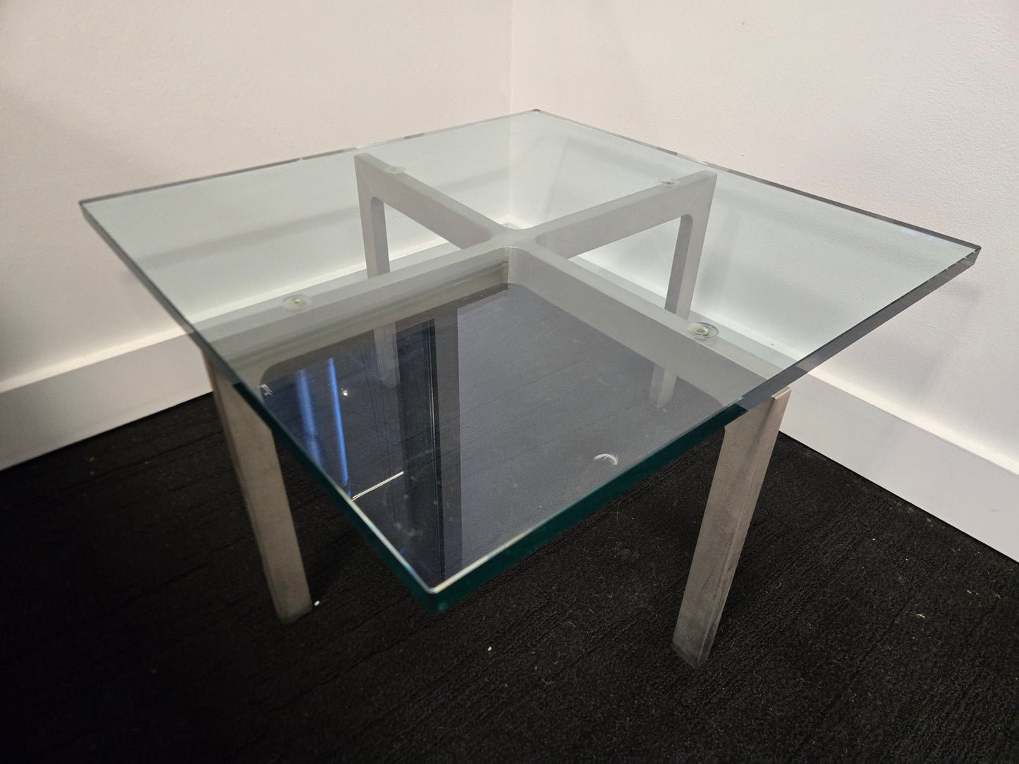 Mid-Century Mies van der Rohe Style Glass Top Coffee Table