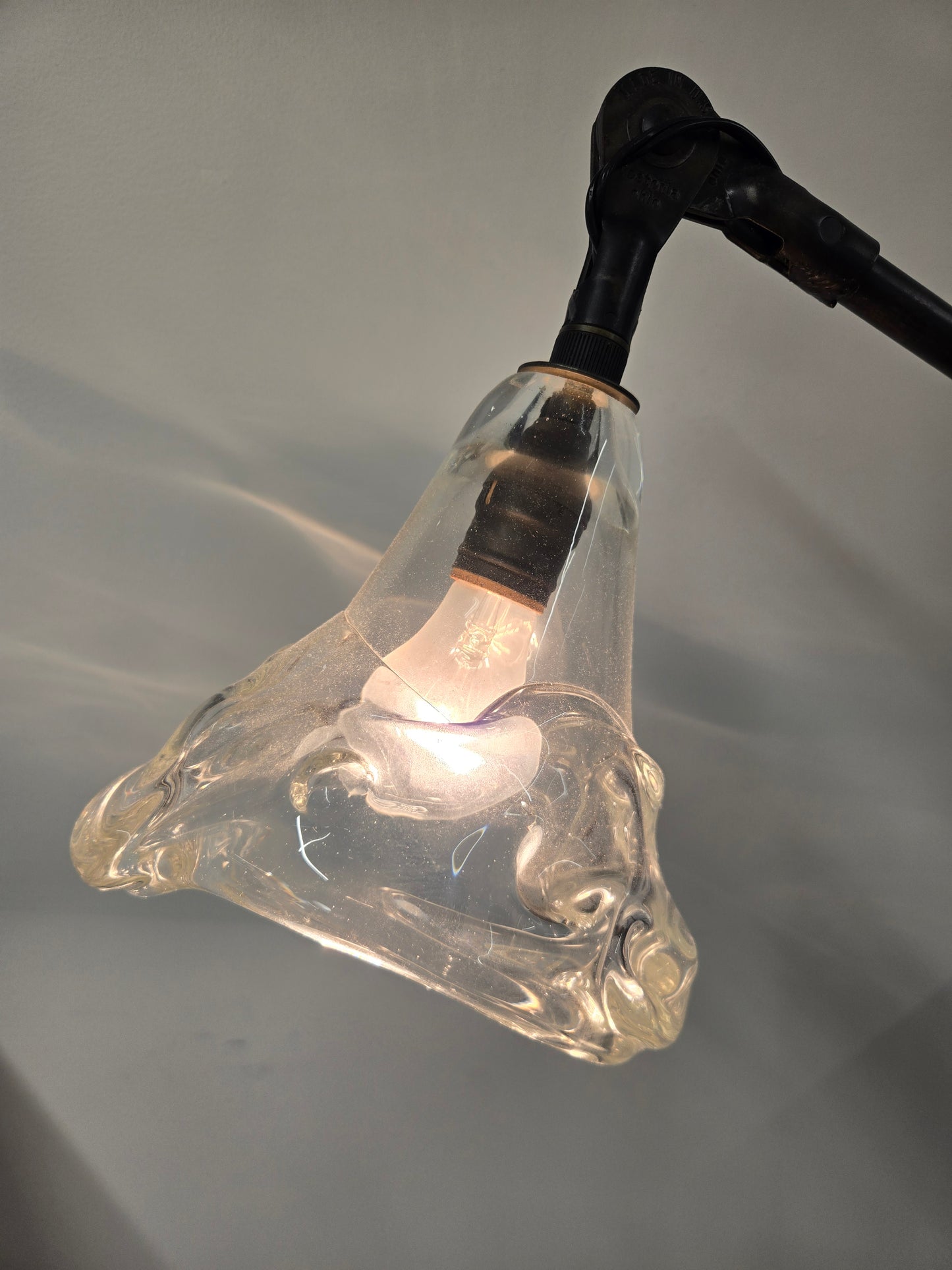 Industrial Adjustable Iron Floor Lamp with Hand-Blown Glass Shade