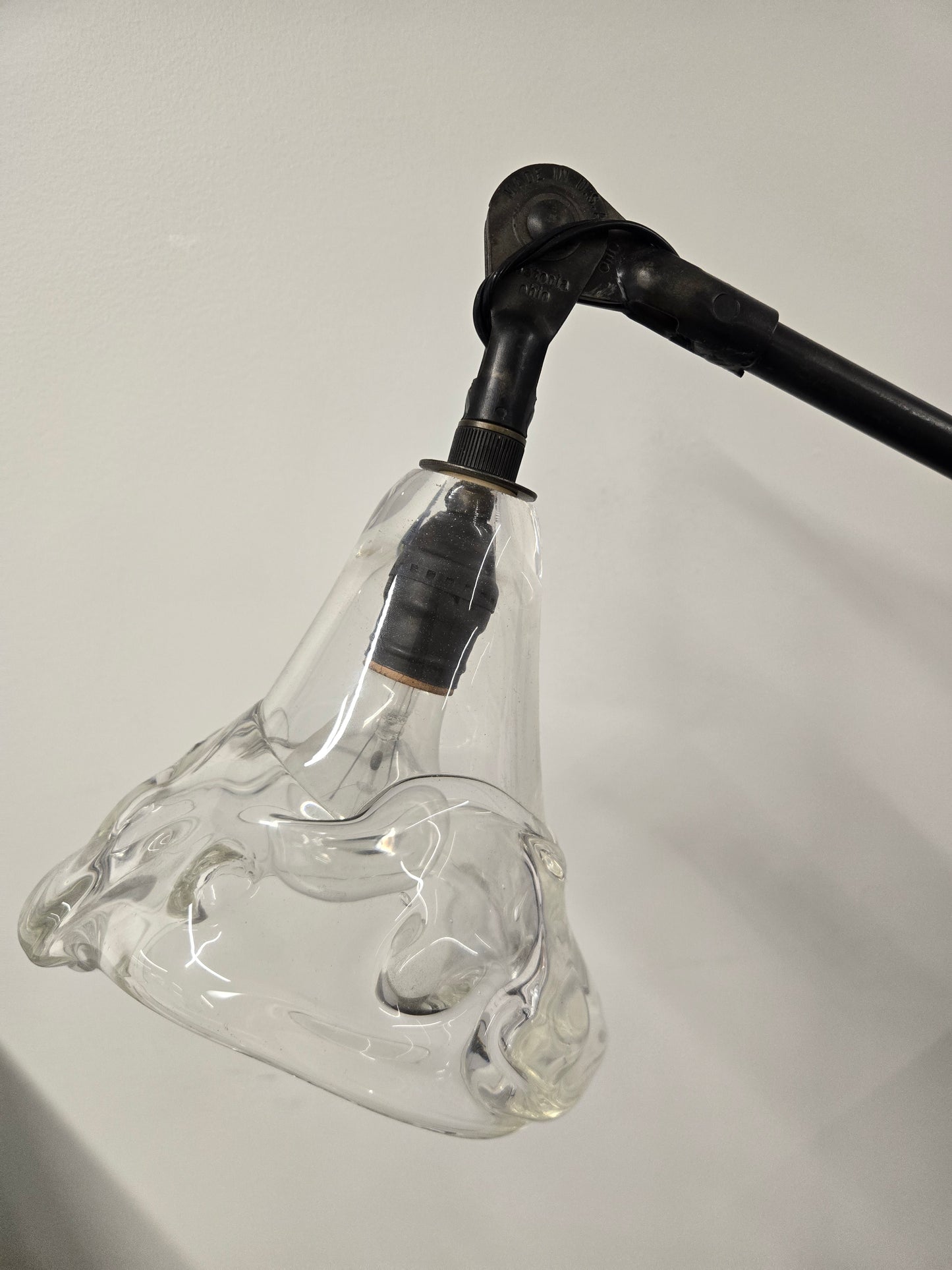 Industrial Adjustable Iron Floor Lamp with Hand-Blown Glass Shade