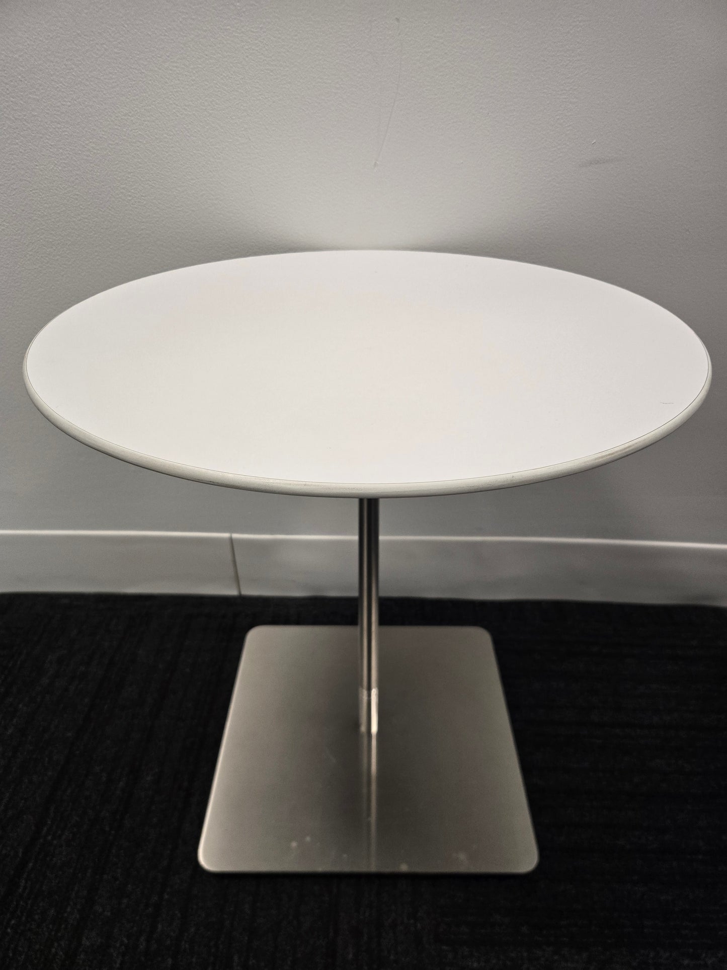 Bernhardt Design Quiet 18-in Side Table in White with Brushed Stainless Base