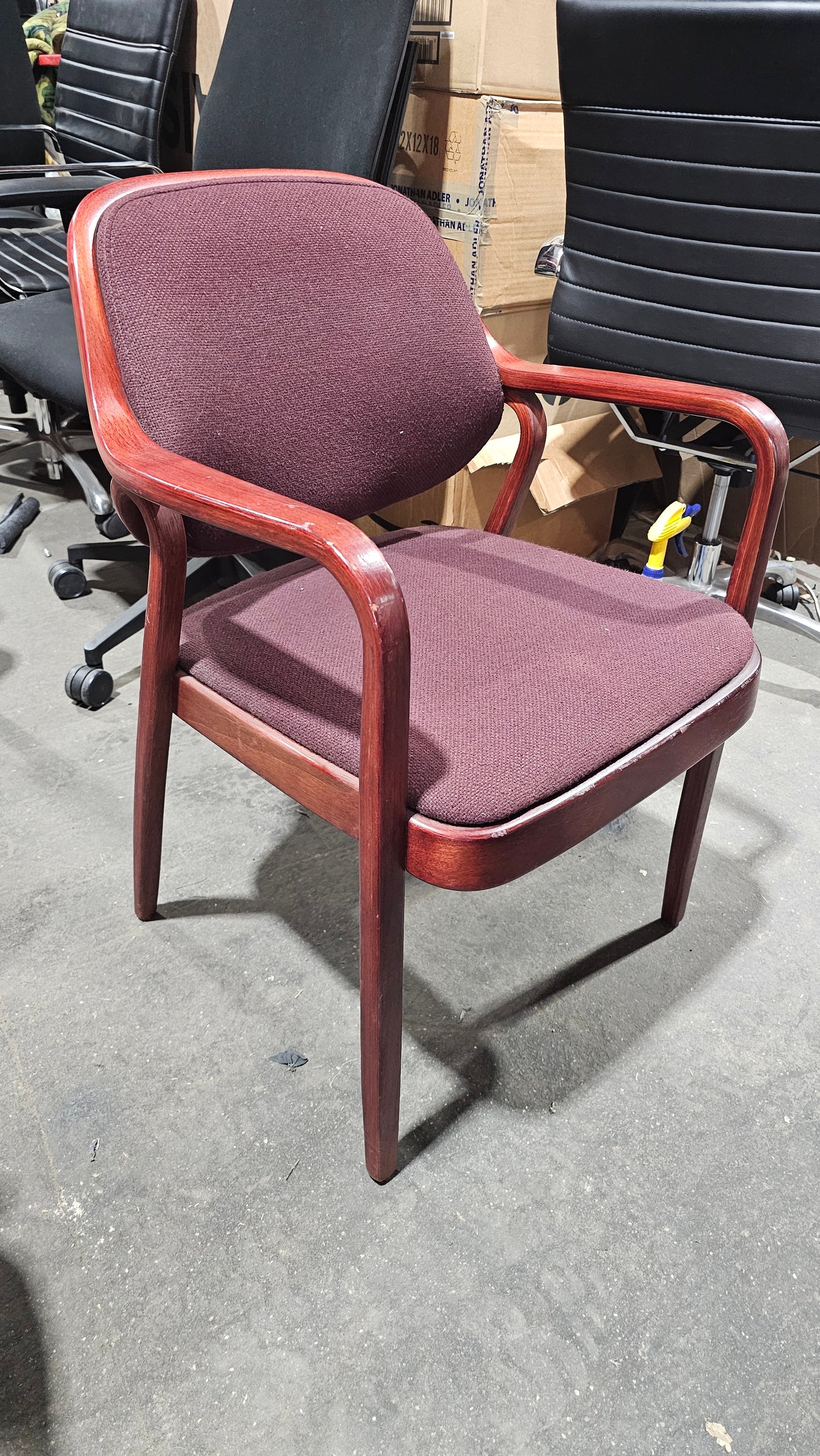 Knoll Don Petitt 1105 Bentwood Armchair in Plum Fabric with Mahogany Frame
