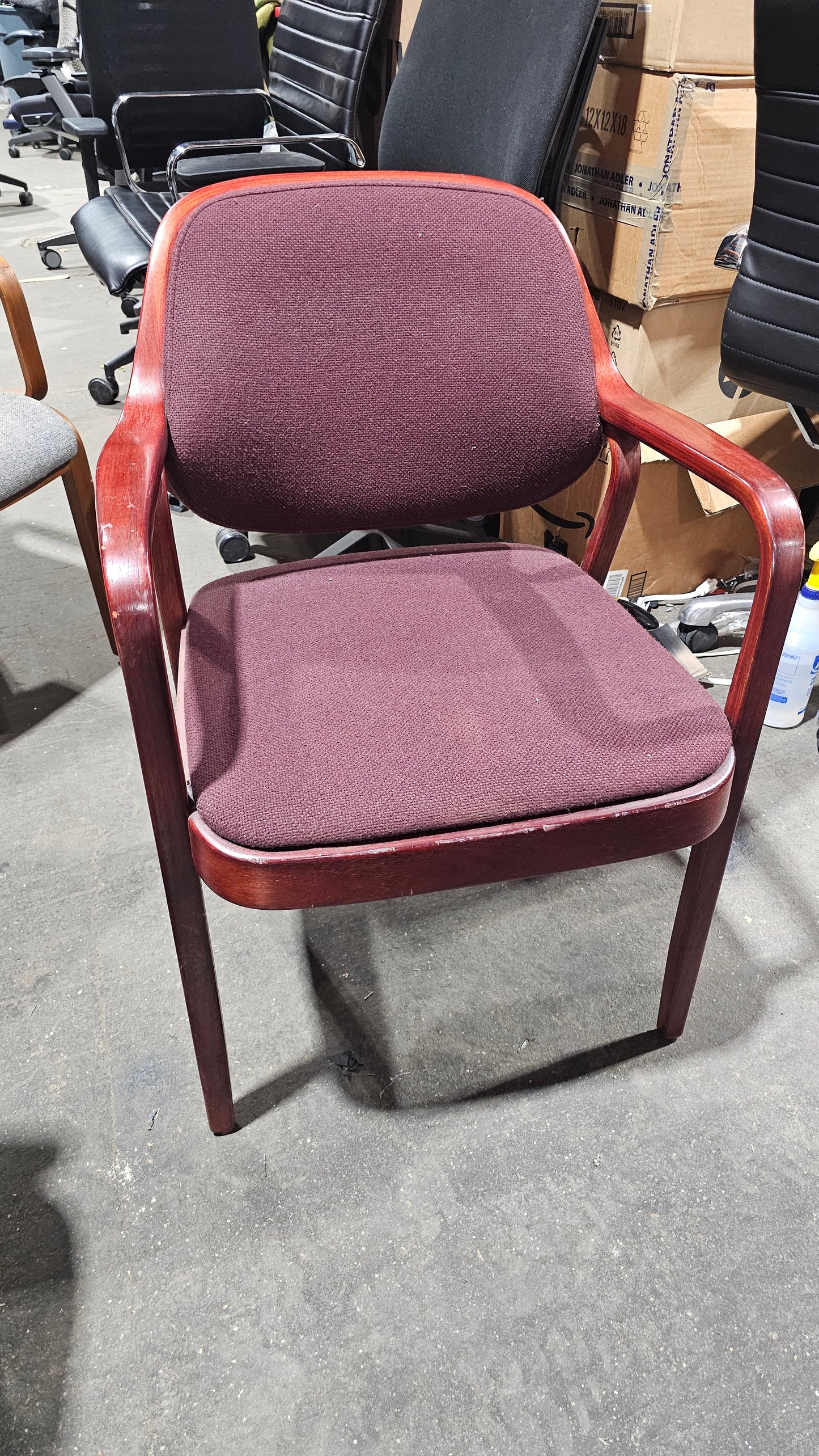 Knoll Don Petitt 1105 Bentwood Armchair in Plum Fabric with Mahogany Frame