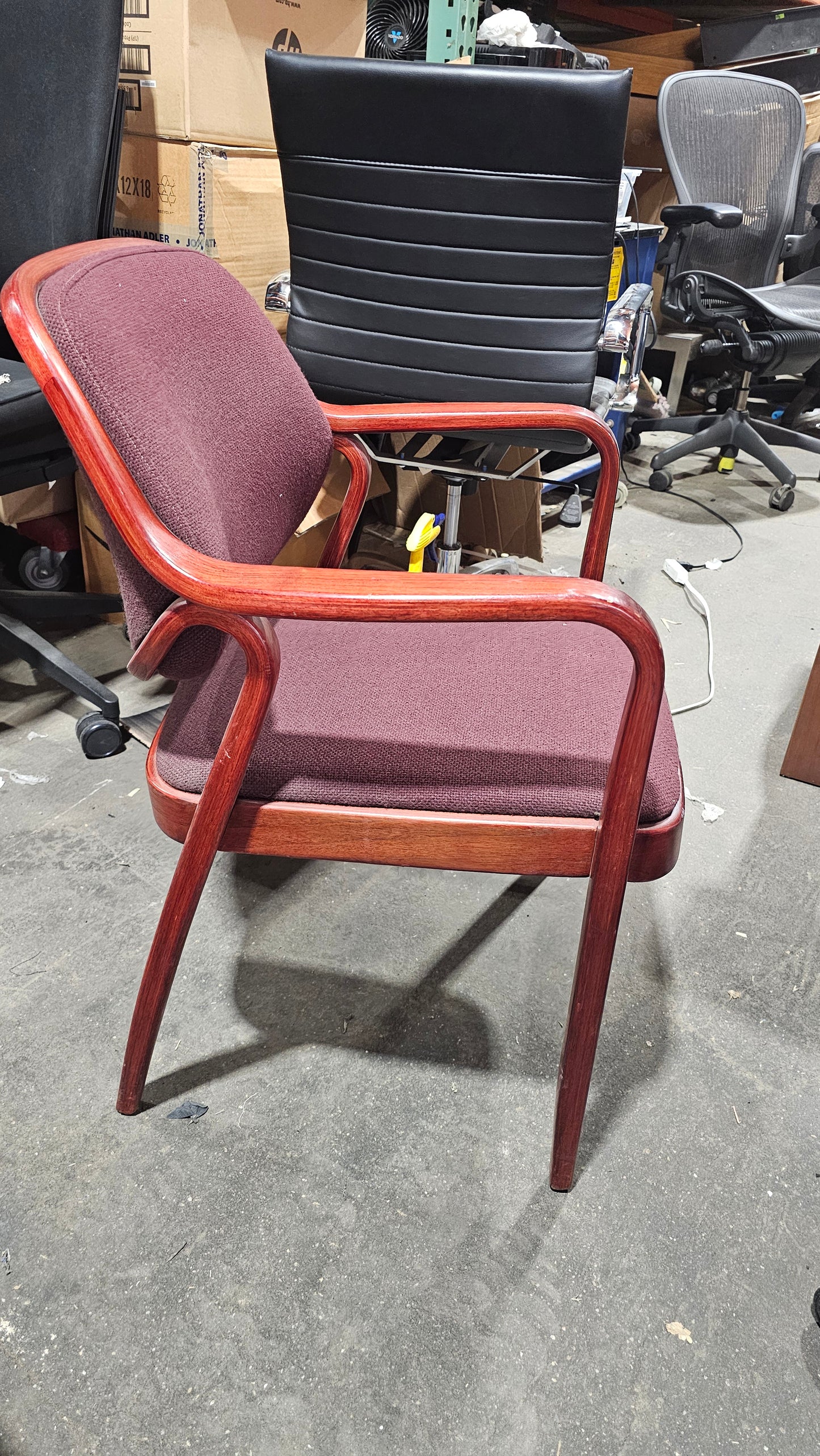 Knoll Don Petitt 1105 Bentwood Armchair in Plum Fabric with Mahogany Frame