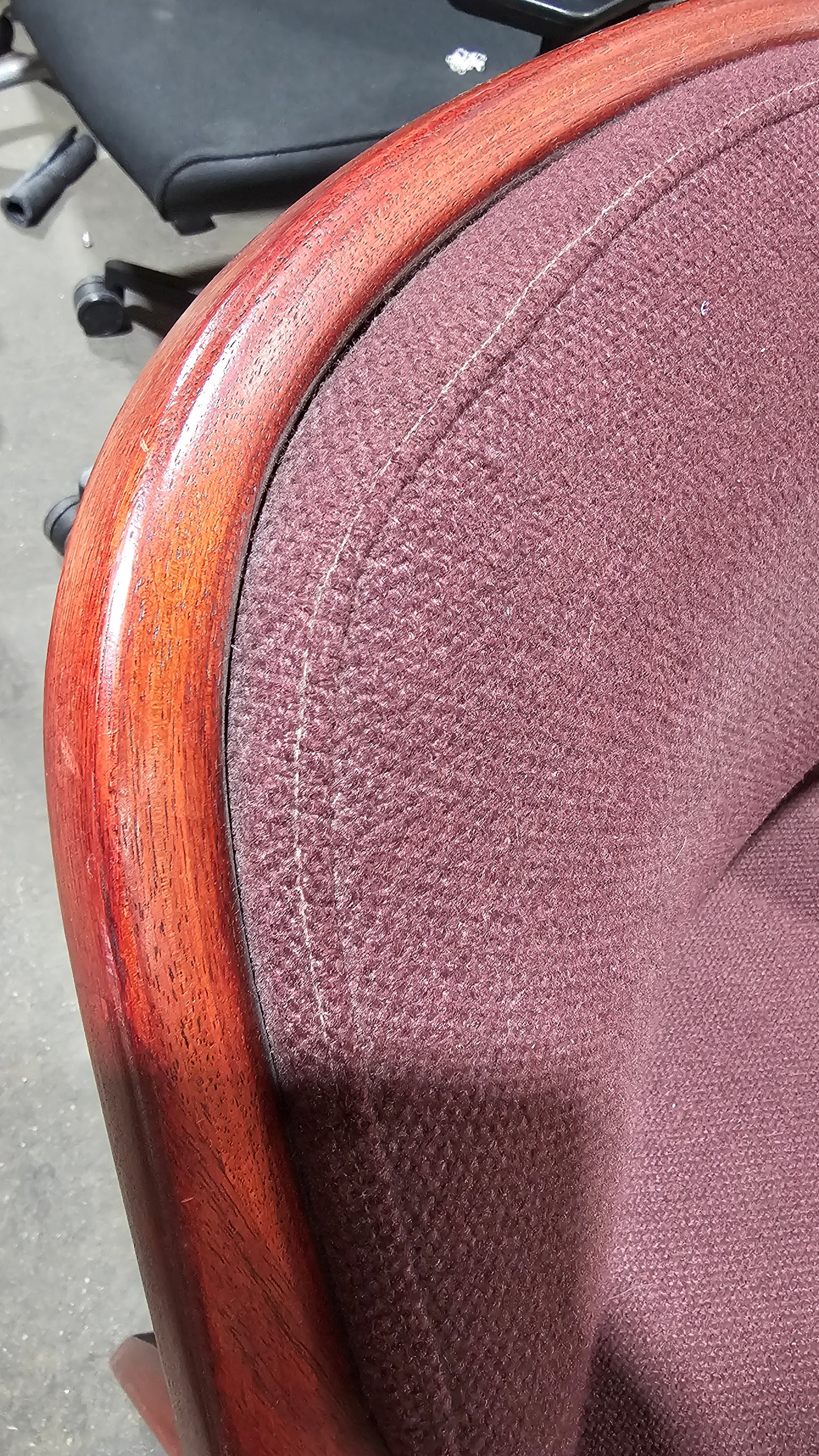 Knoll Don Petitt 1105 Bentwood Armchair in Plum Fabric with Mahogany Frame