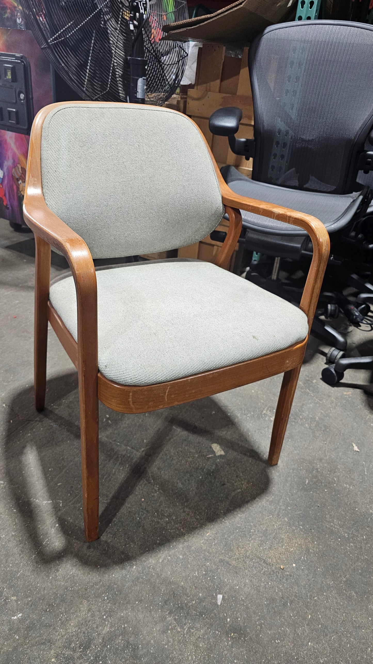 Knoll Don Petitt 1105 Bentwood Armchair in Dove Grey Fabric with Walnut Frame