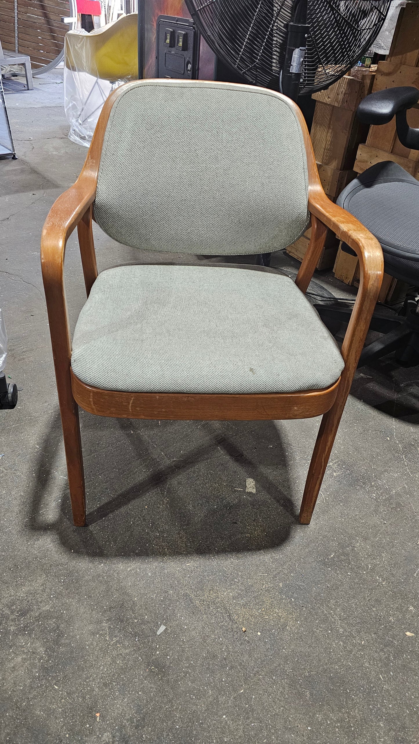 Knoll Don Petitt 1105 Bentwood Armchair in Dove Grey Fabric with Walnut Frame