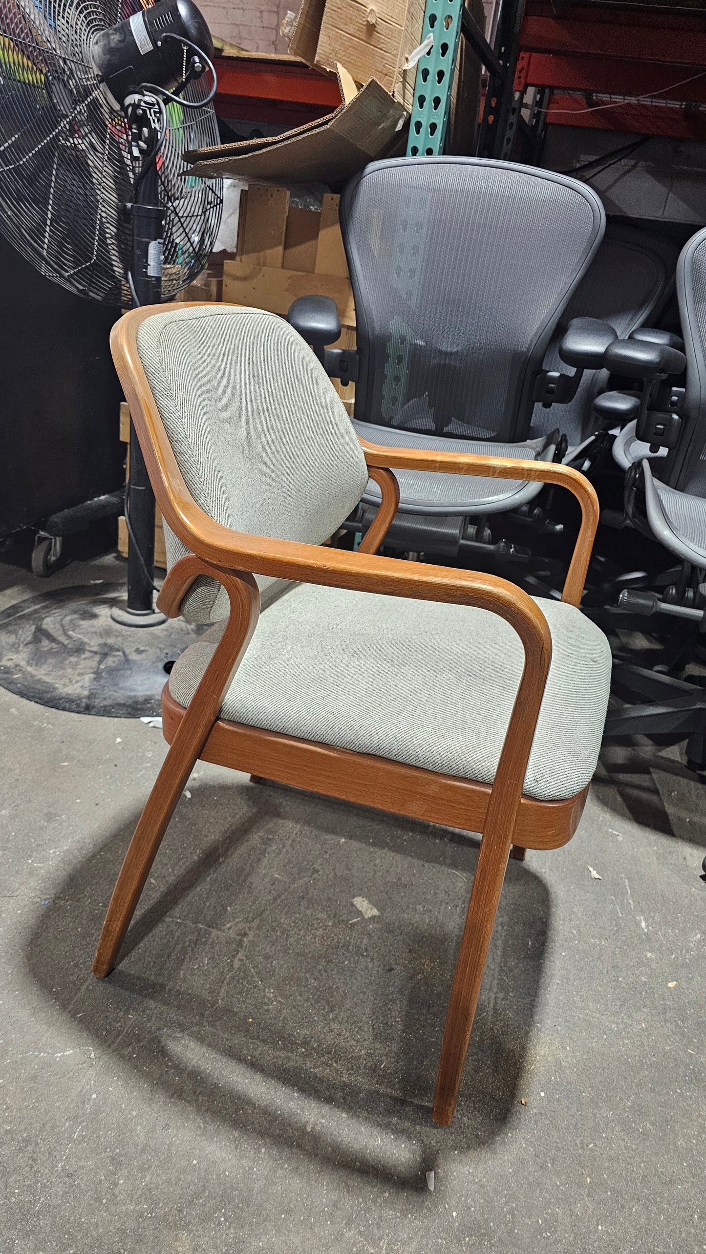 Knoll Don Petitt 1105 Bentwood Armchair in Dove Grey Fabric with Walnut Frame