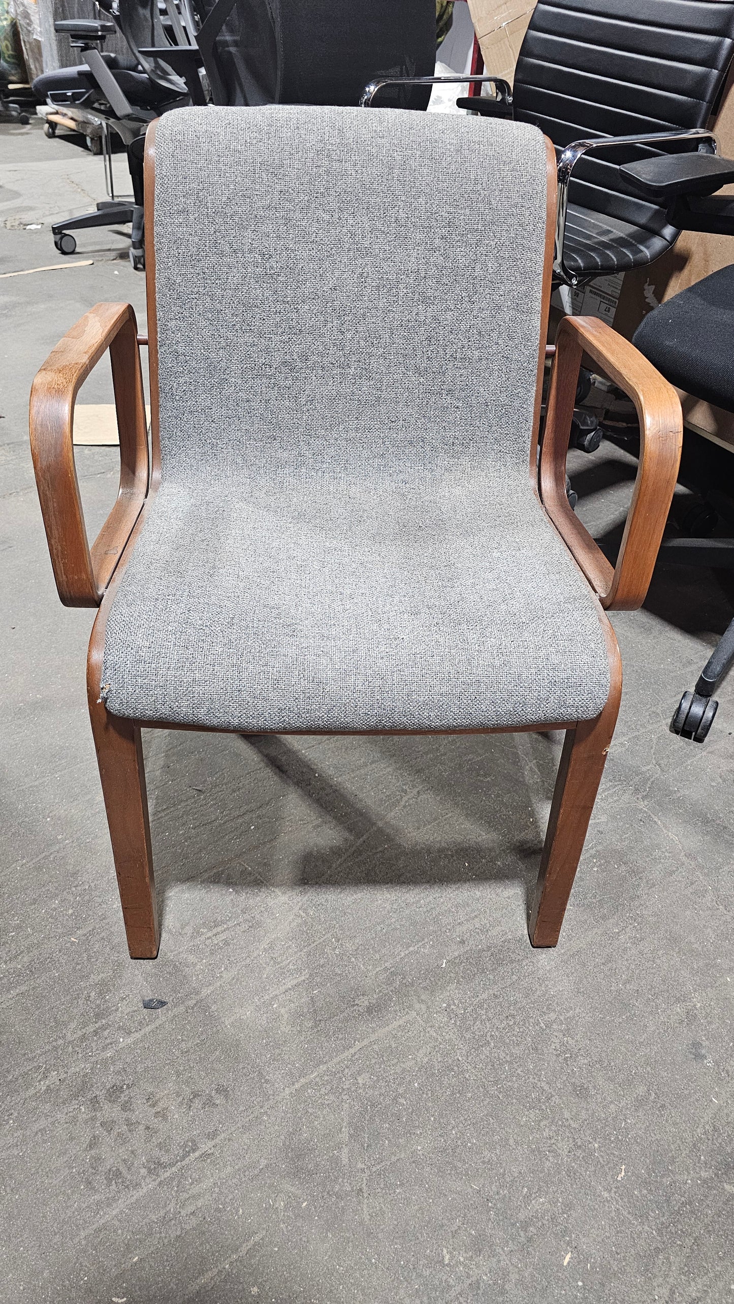 Knoll Bill Stephens 1300 Armchair in Heather Grey Fabric with Walnut Frame