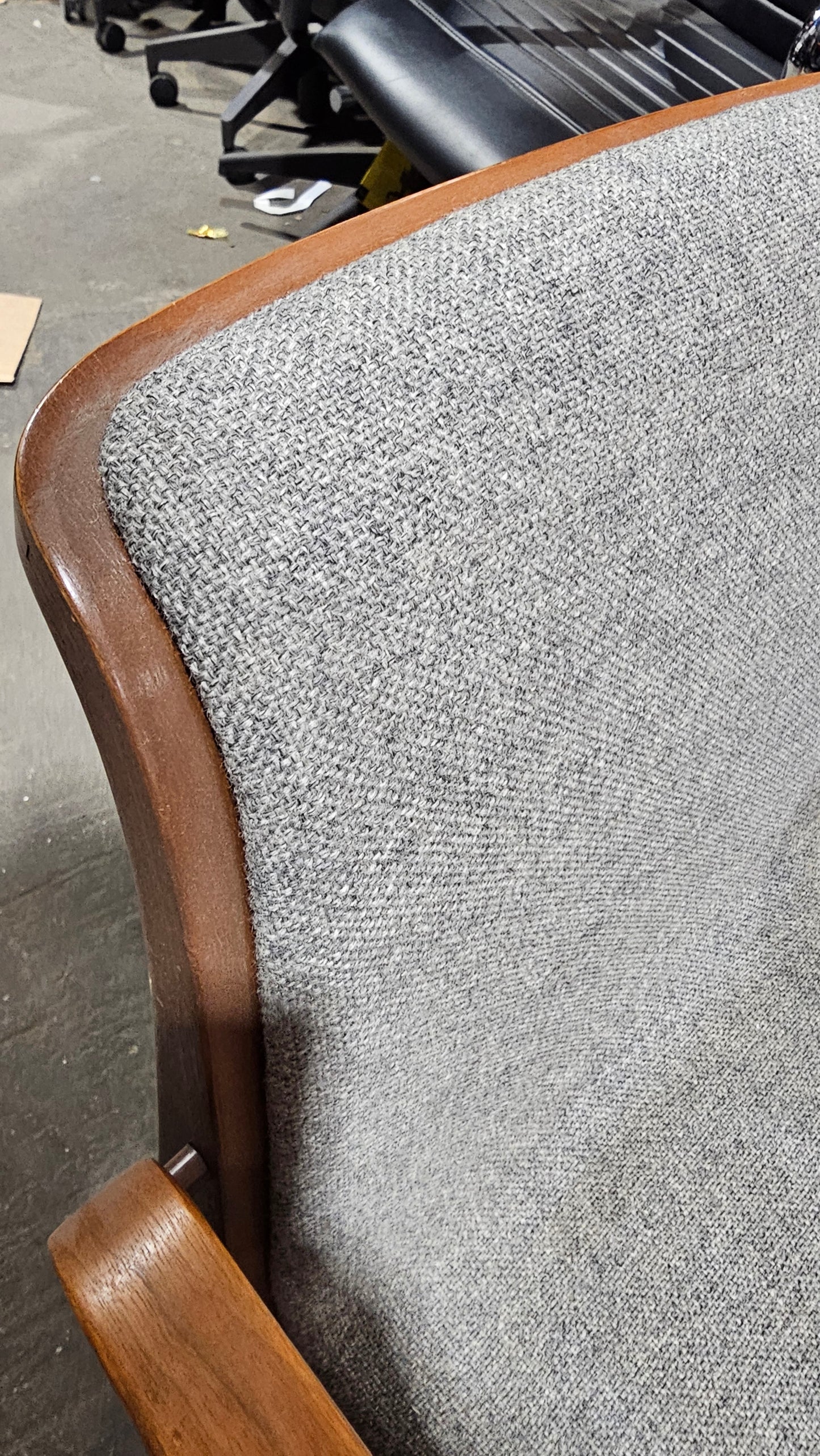 Knoll Bill Stephens 1300 Armchair in Heather Grey Fabric with Walnut Frame