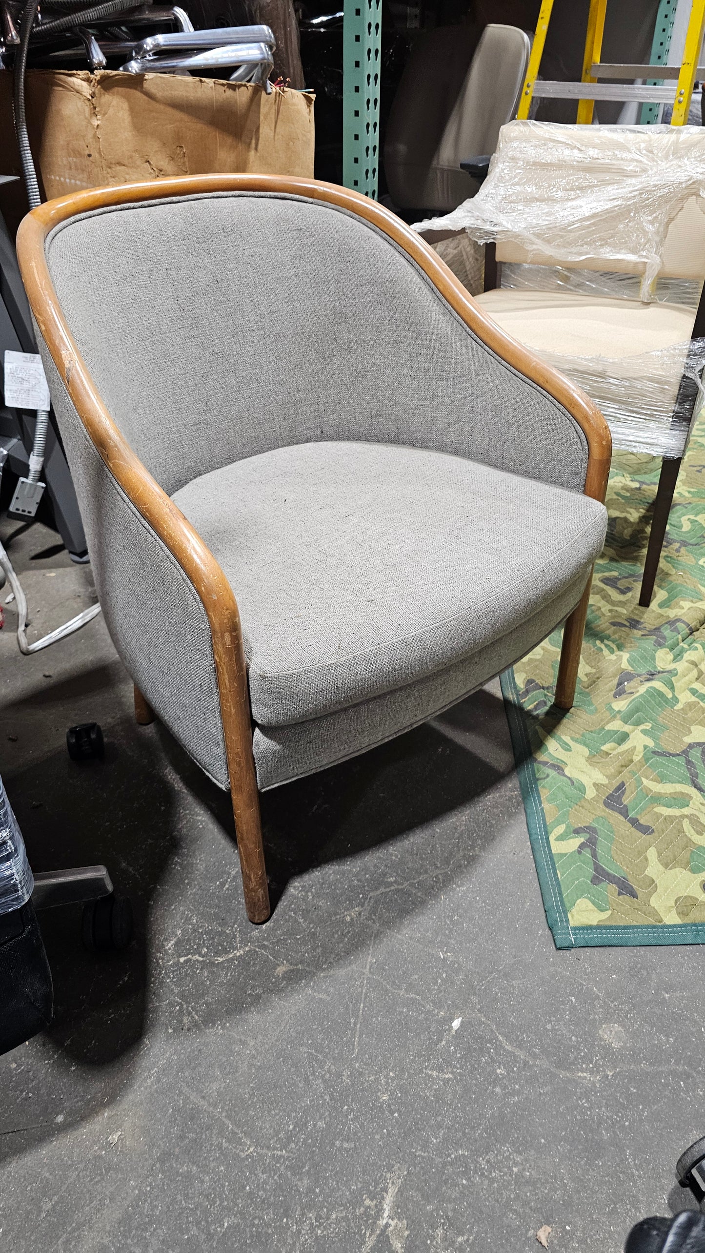 Brickel Associates Ward Bennett Landmark Lounge Chair in Light Grey with Oak Frame